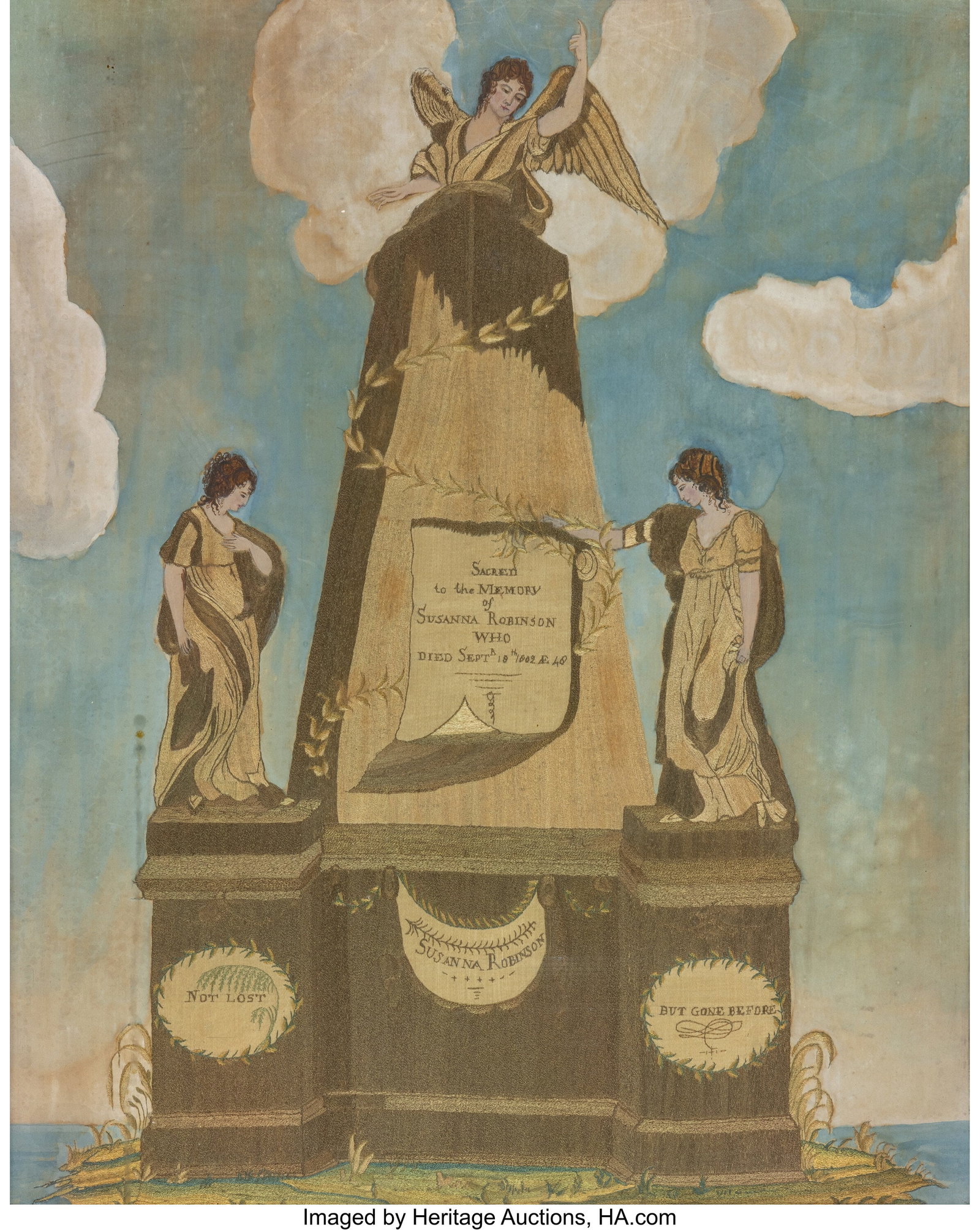 An American Silk Embroidered and Painted Memoria: An American Silk Embroidered and Painted Memorial to Susanna Robinson by Anna Eaton, 1803 16-1/2 x 13 inches (41.9 x 33.0 cm) (sight) Inscription: Wro