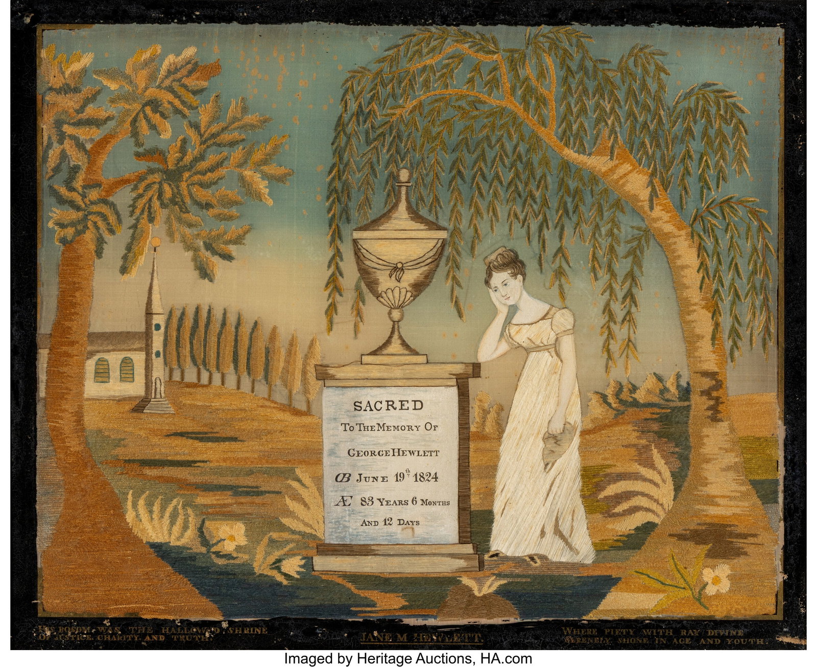 A George IV Silk Embroidered and Painted Memoria (1 of 3)