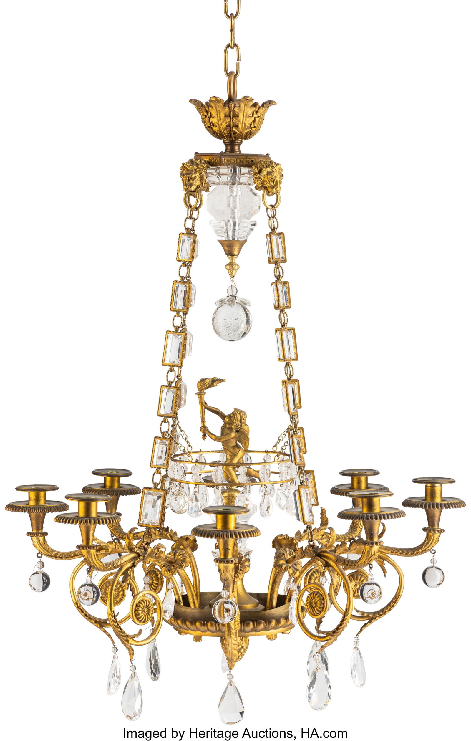 A Louis XVI-Style Glass and Gilt Bronze Eight-Li (1 of 5)