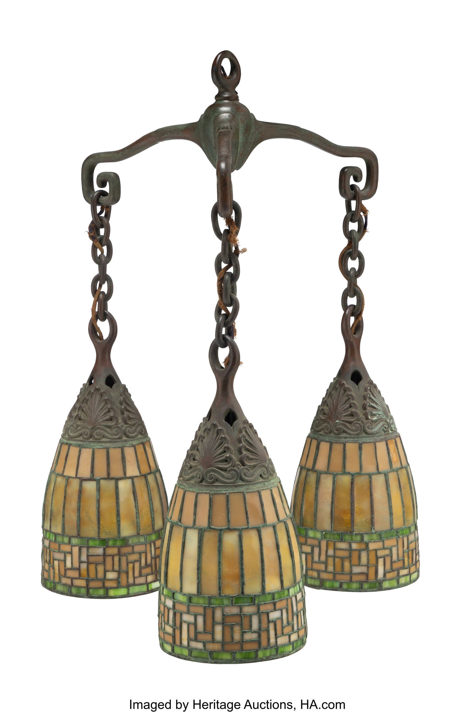 An American Leaded Glass and Patinated Bronze Th (1 of 3)