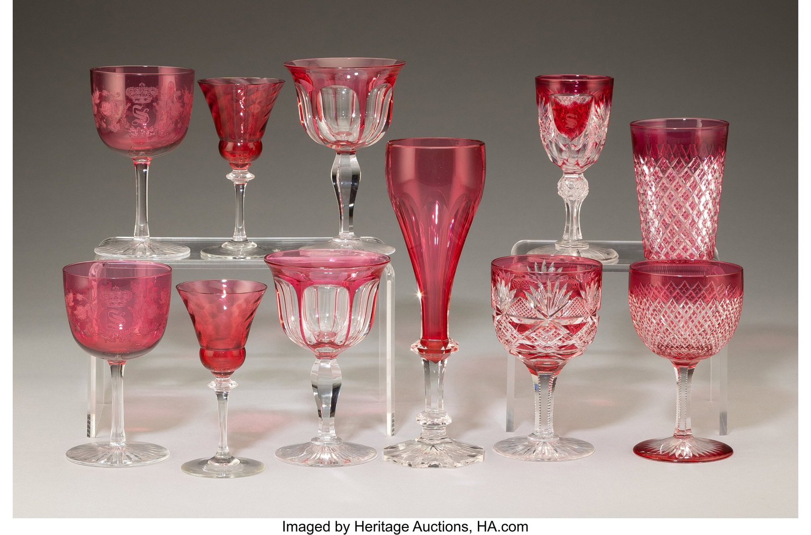 A Collection of Eleven Ruby Cut Glass Table Arti (1 of 2)