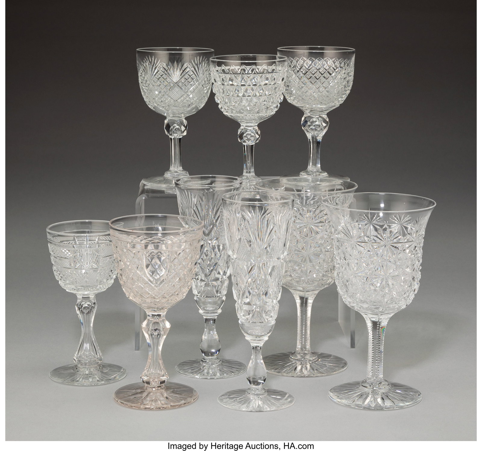 A Group of Nine Continental Cut Glass Wine Stems (1 of 2)