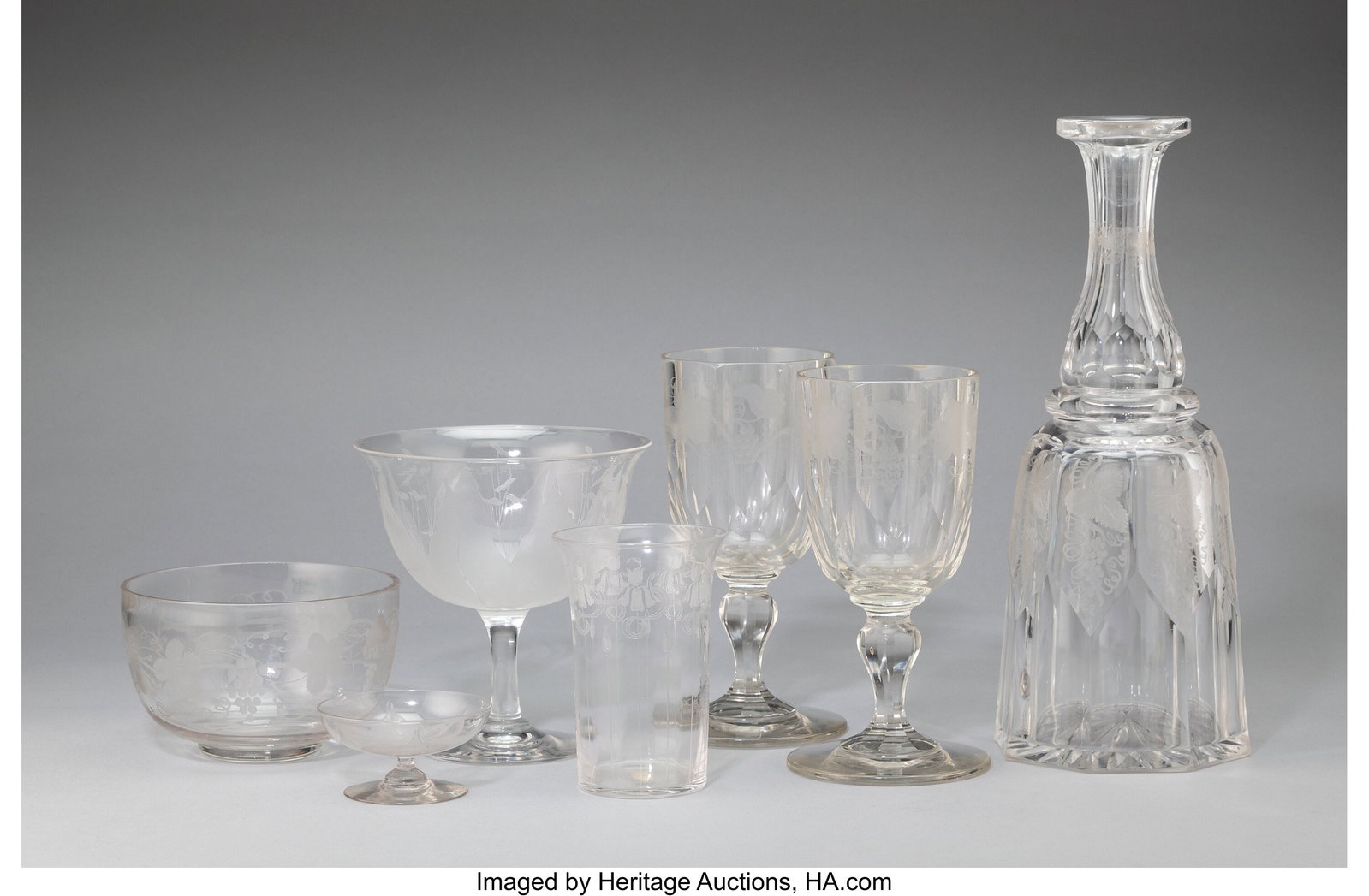 A Group of Seven Continental Etched Glass Table  (1 of 2)