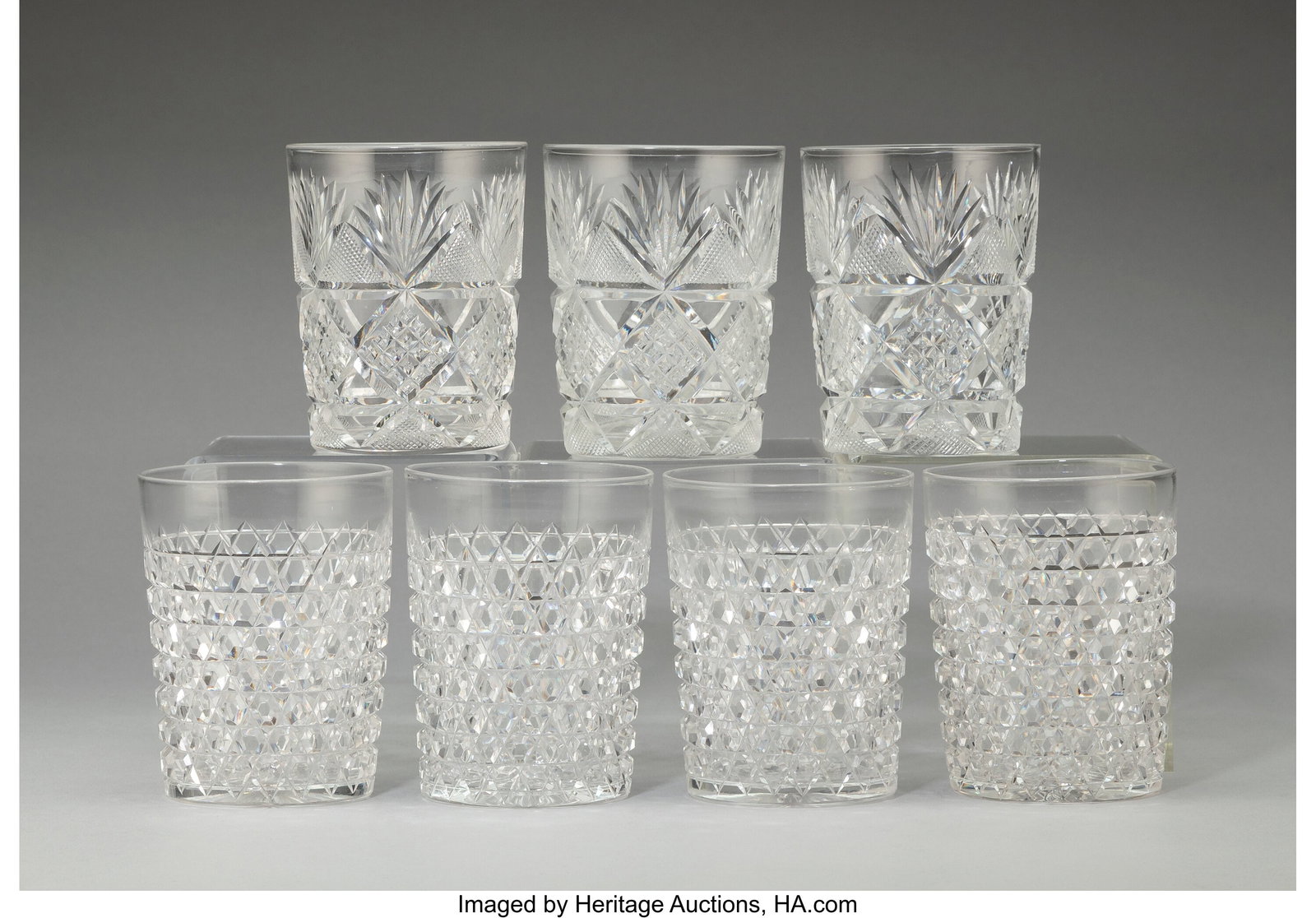 A Group of Seven Continental Cut Glass Tumblers,: A Group of Seven Continental Cut Glass Tumblers, 20th century 4 x 3-1/8 inches (10.2 x 7.9 cm) HID03101062020 © 2026 Heritage Auctions | All Rights Reserved