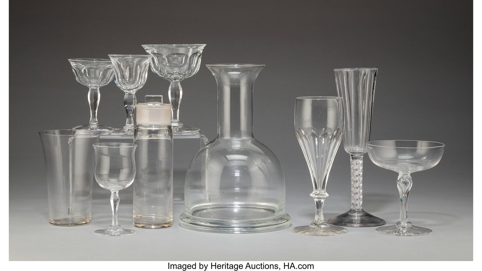 Seventeen Continental Glass Table Articles, late (1 of 2)