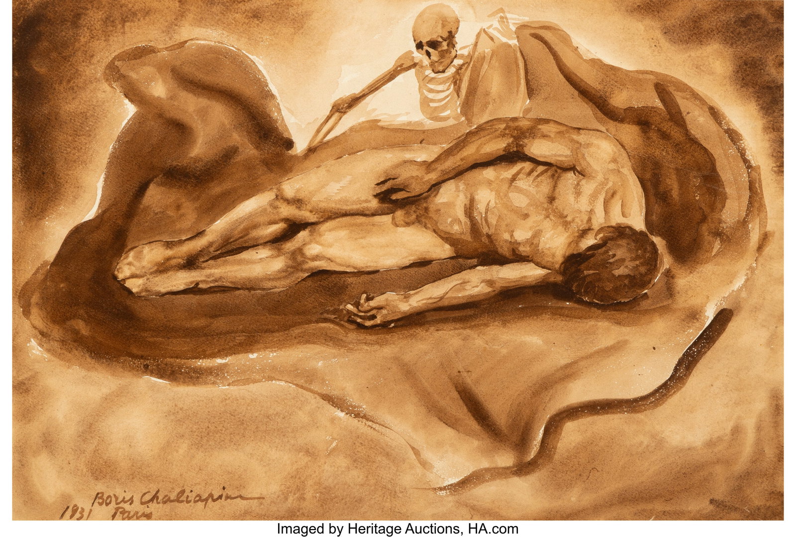 Boris Chaliapin (American, 1897-1979) Recumbent : Boris Chaliapin (American, 1897-1979) Recumbent figure, 1931 Watercolor on paper 11-3/4 x 17-1/2 inches (29.8 x 44.5 cm) (sight) Signed&