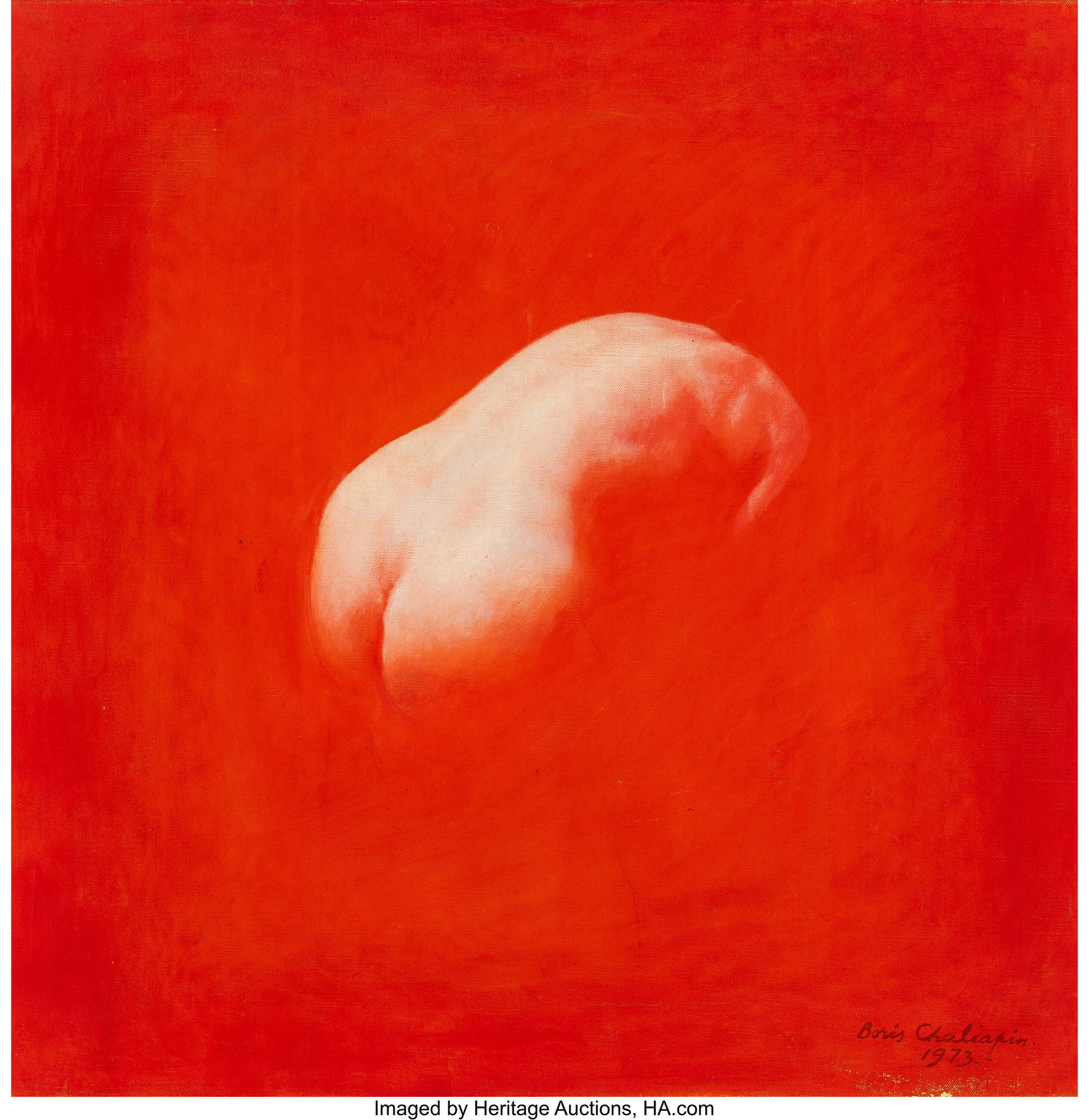 Boris Chaliapin (American, 1897-1979) Nude on re: Boris Chaliapin (American, 1897-1979) Nude on red, 1973 Oil on canvas 19-3/4 x 19-3/4 inches (50.2 x 50.2 cm) Signed and dated lower right: 