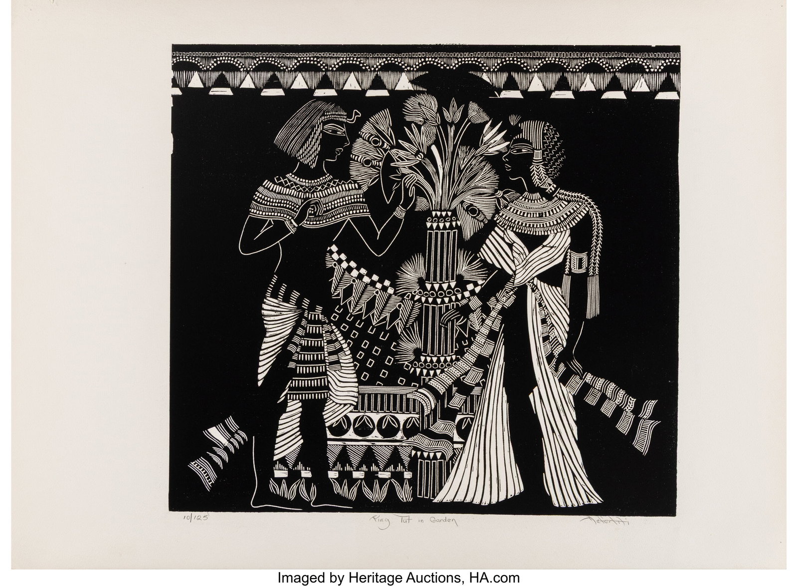Nefertiti Goodman (American, b. 1950) King Tut i: Nefertiti Goodman (American, b. 1950) King Tut in the Garden Linocut on wove paper 22 x 30-1/2 inches (55.9 x 77.5 cm) (sheet) Ed. 1