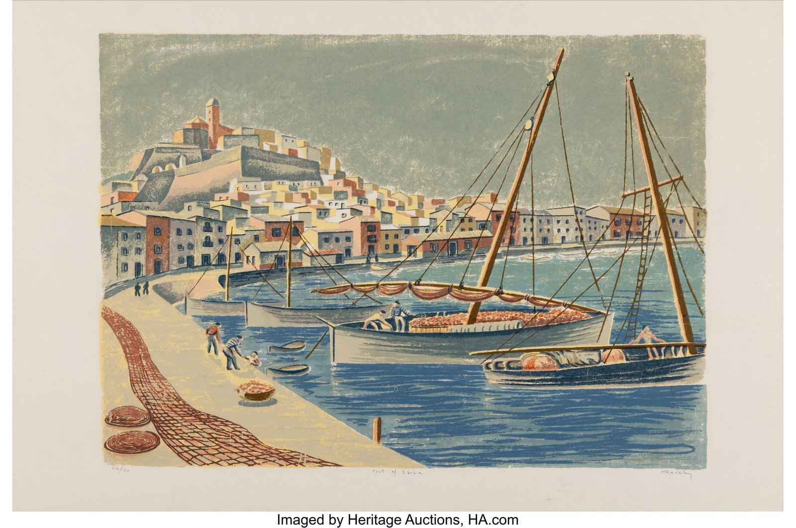 Mildred Rackley (American, 1906-1992) Port of Ib: Mildred Rackley (American, 1906-1992) Port of Ibiza Screenprint in colors on wove paper 14 x 21 inches (35.6 x 53.3 cm) (sheet) Ed. 56/150 