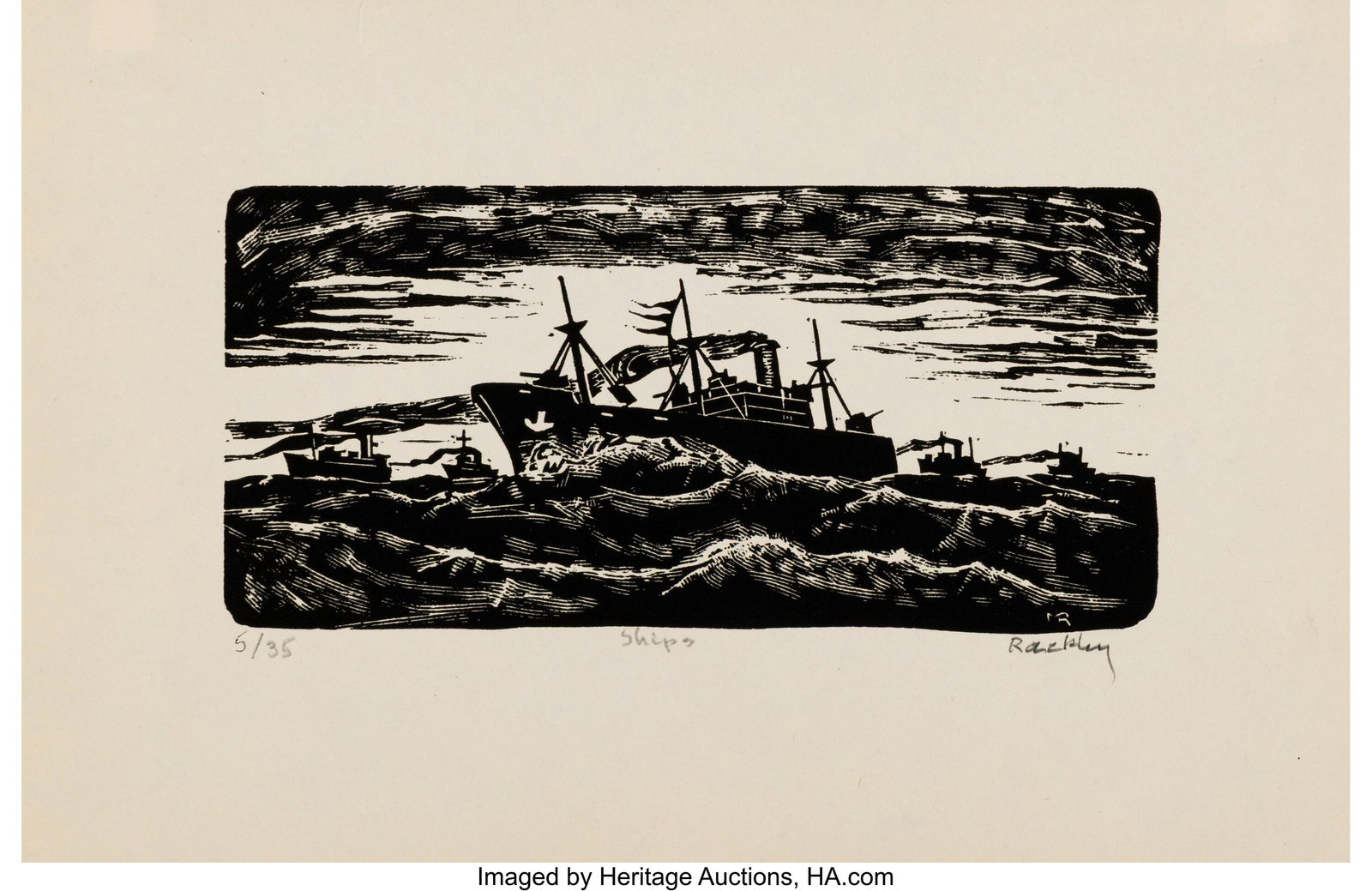 Mildred Rackley (American, 1906-1992) Ships Scre: Mildred Rackley (American, 1906-1992) Ships Screenprint on paper 6 x 9-1/4 inches (15.2 x 23.5 cm) (sheet) Ed. 5/35 Signed, editi