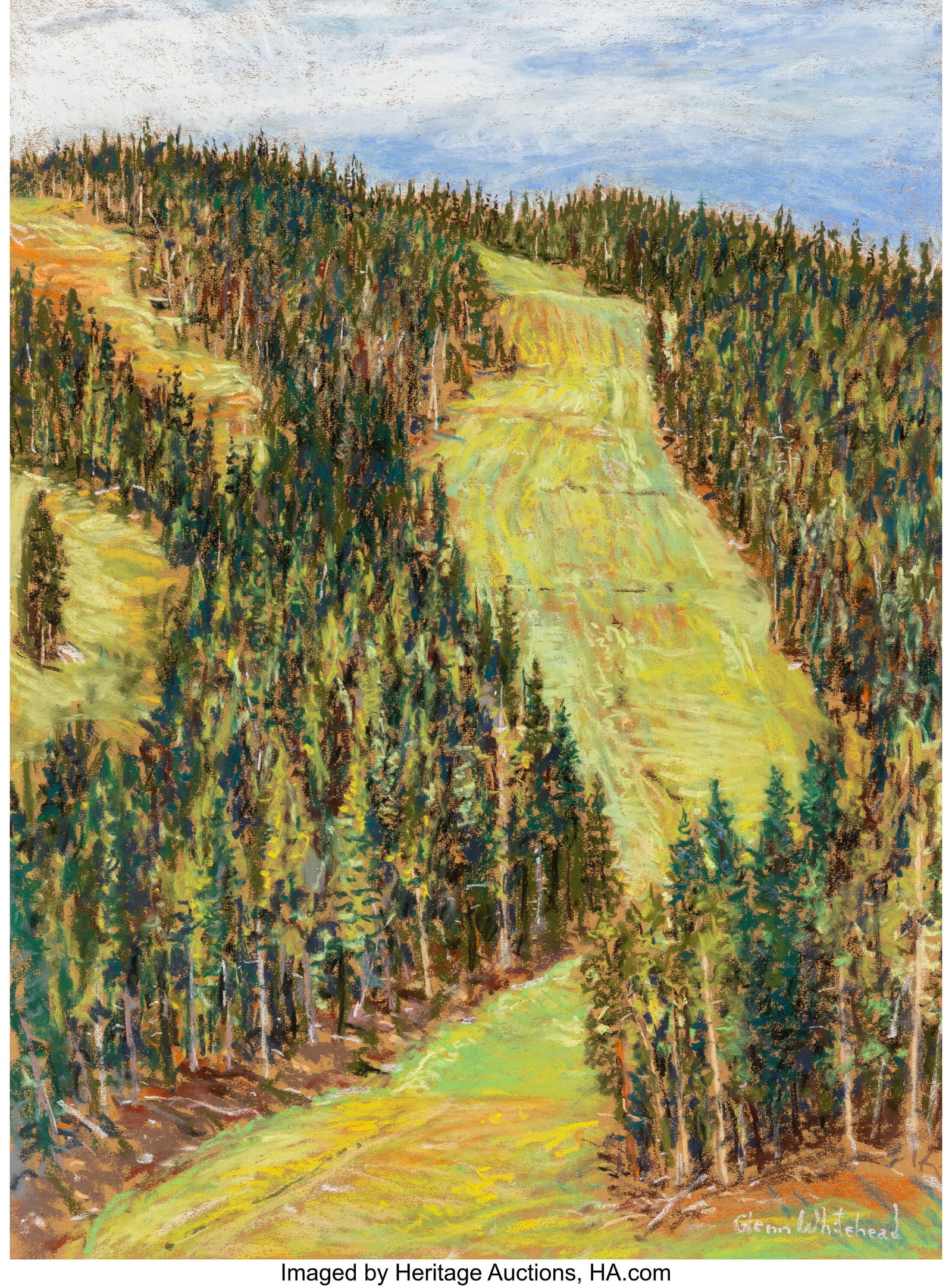 Glenn Whitehead (American, b. 1940) Ski Slope, A: Glenn Whitehead (American, b. 1940) Ski Slope, Autumn Pastel on tan paper 27-1/2 x 21 inches (69.8 x 53.3 cm) (sight) Signed lower ri