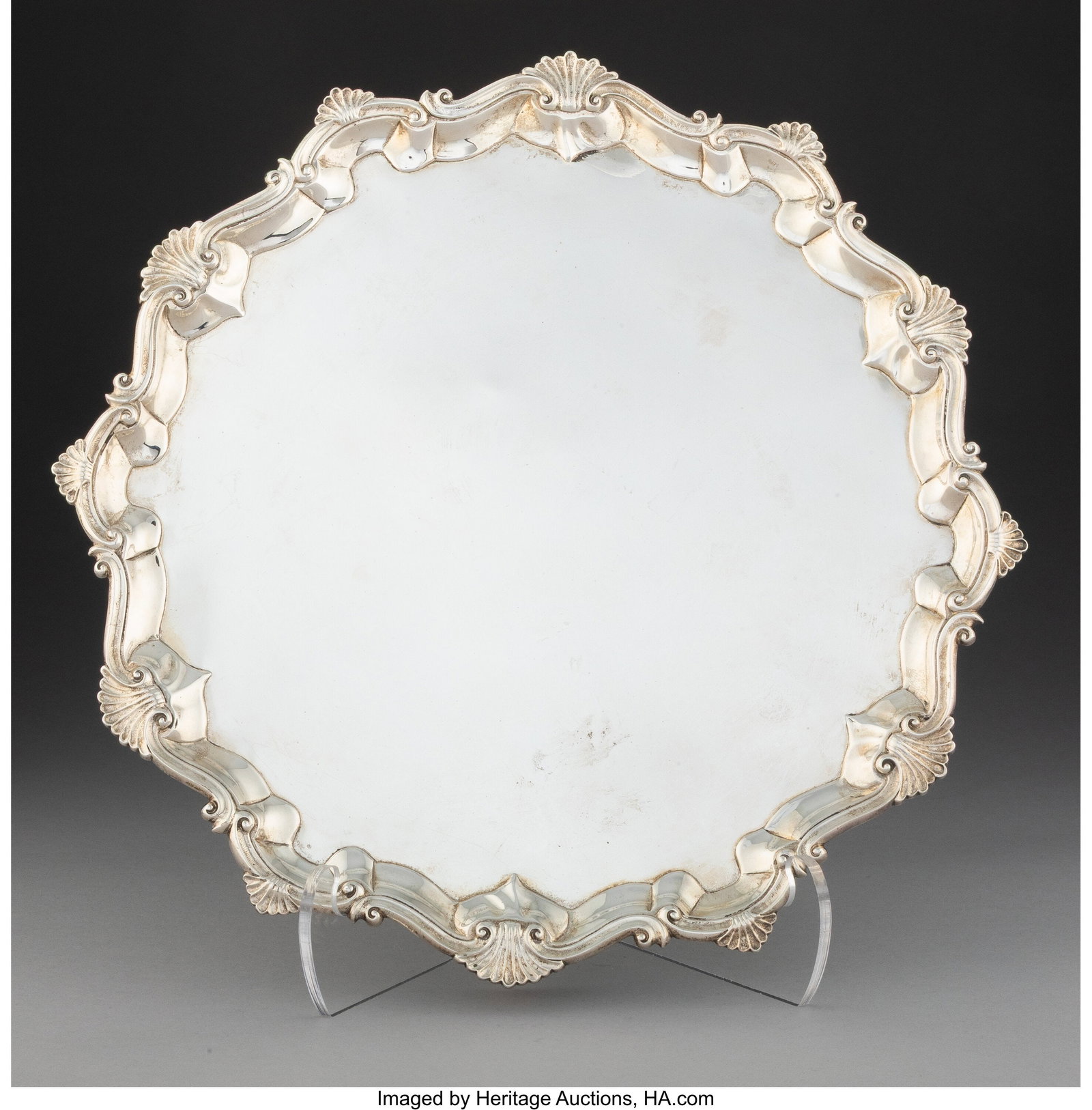 A Richard Rugg Silver Salver, London, 1765 Marks: A Richard Rugg Silver Salver, London, 1765 Marks: (lion passant), (crowned leopard), RR, k, COLLINGWOOD & Co, 46 CONDUIT STREET 
