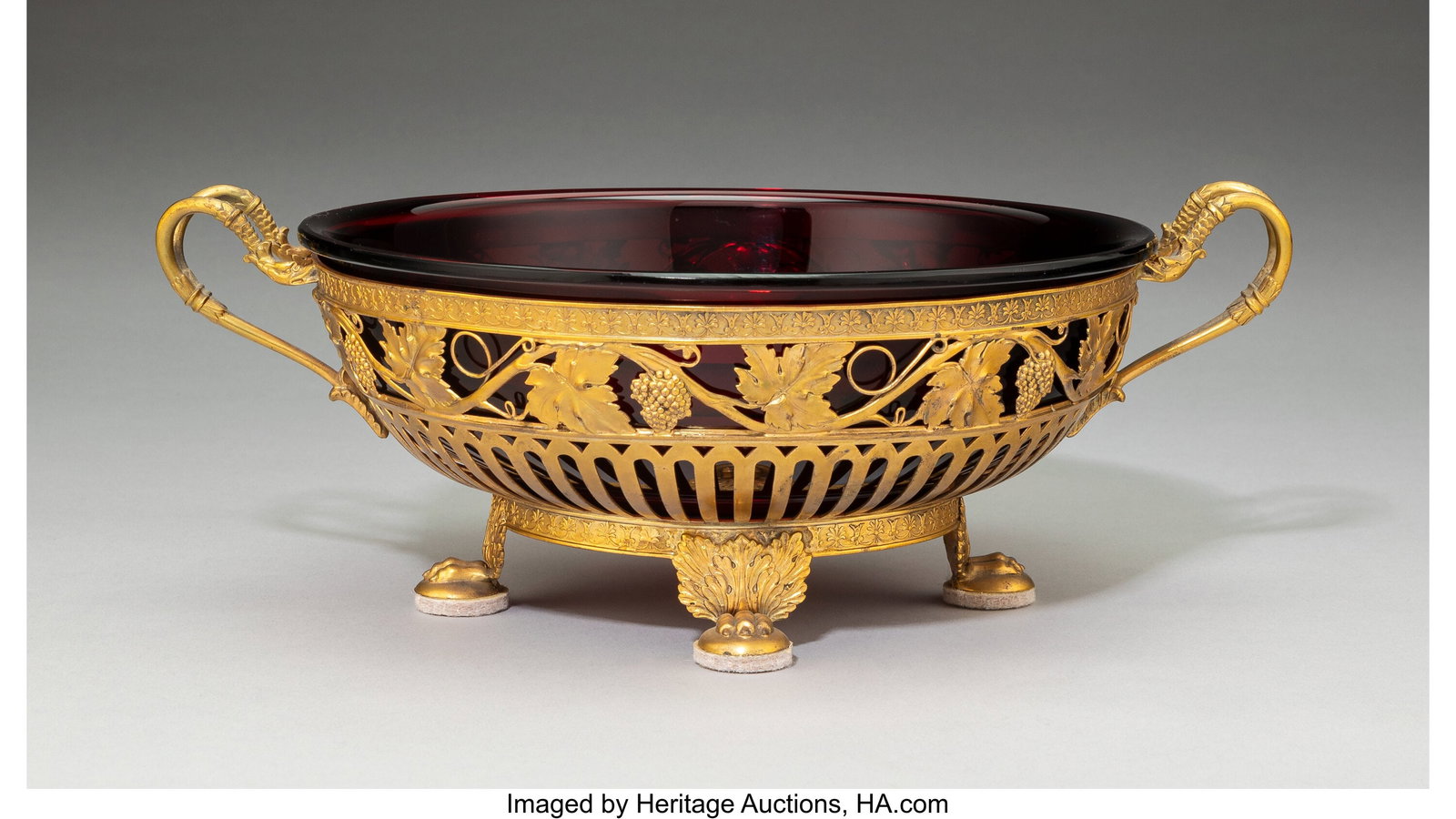A Bruckmann & Söhne Gilt Silver and Ruby Glass : A Bruckmann & Söhne Gilt Silver and Ruby Glass Center Bowl, Heilbronn, Germany, early 20th century Marks: No 8350, (crescent-crown-800), (ea