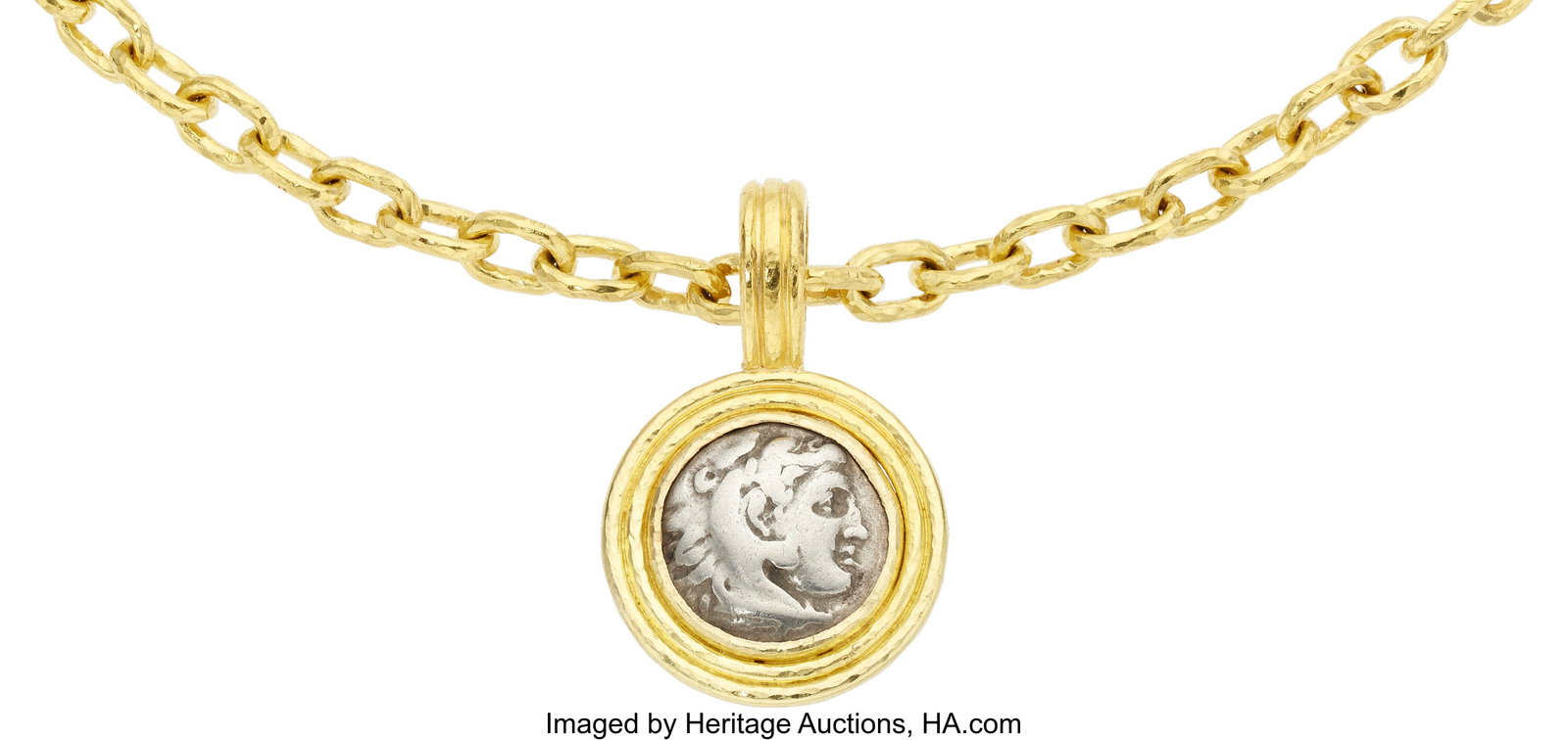 Elizabeth Locke Ancient Coin, Gold Pendant-Neckl: Elizabeth Locke Ancient Coin, Gold Pendant-Necklace Coin: Alexander III, Macedonian Kingdom, Drachm Metal: 18k gold Marked: &pound; for Elizabeth Locke Gro