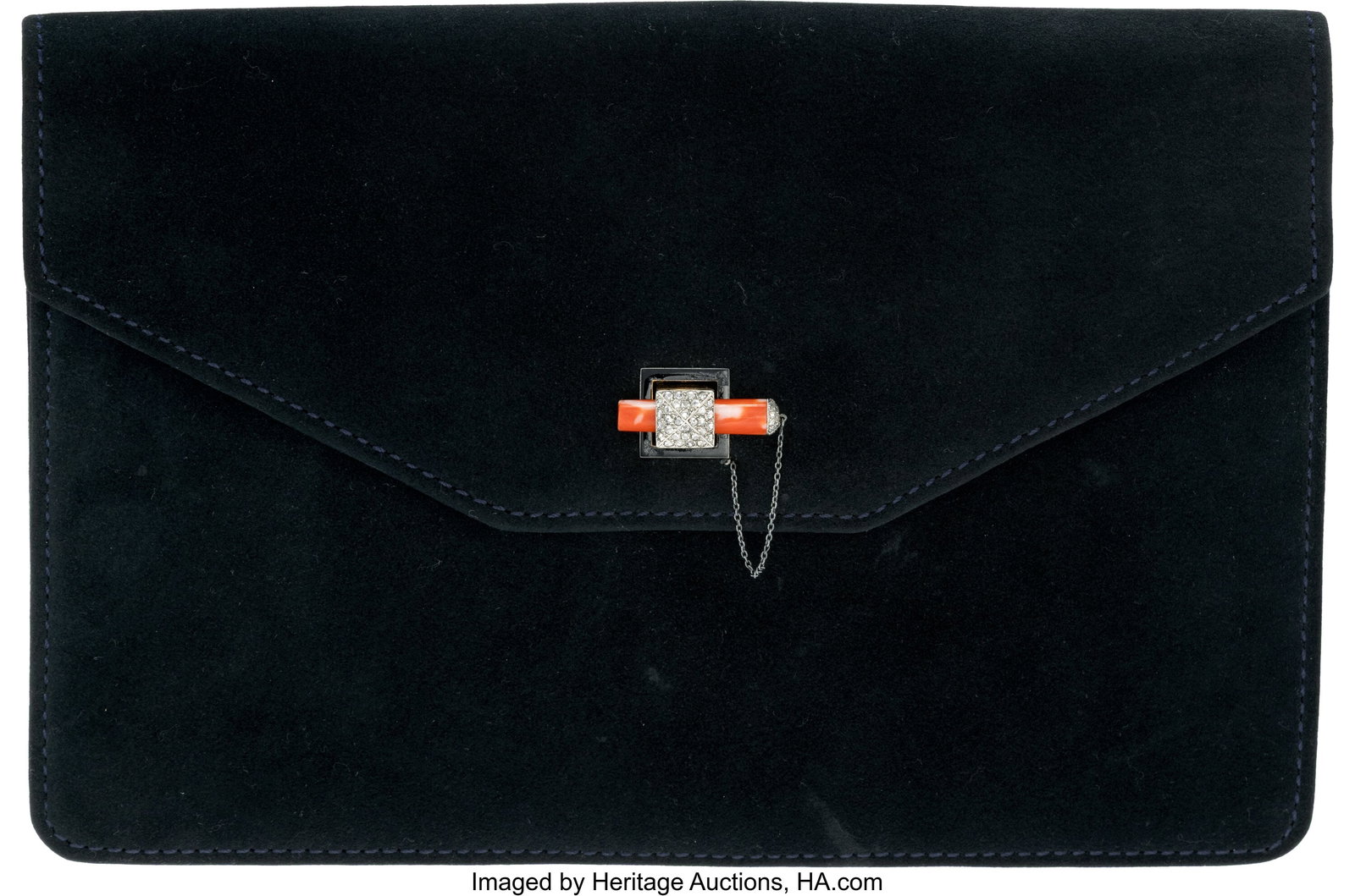 Cartier Art Deco Diamond, Coral, Suede, Silk, En: Cartier Art Deco Diamond, Coral, Suede, Silk, Enamel, Platinum, Gold, Silver Purse, French, circa 1925 Stones: Rose-cut diamonds; carve