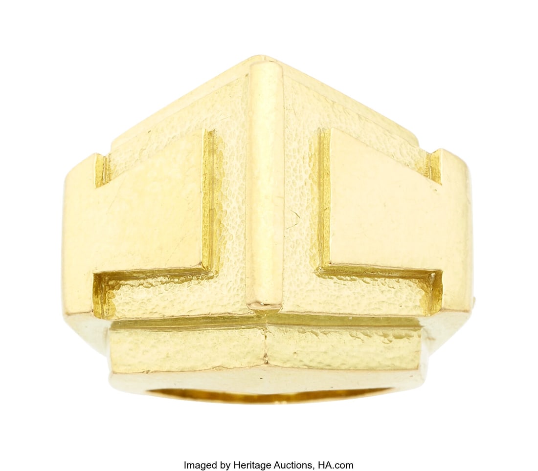 David Webb Gold Ring Metal: 18k gold Marked: WE: David Webb Gold Ring Metal: 18k gold Marked: WEBB Weight: 23.60 grams Size: 6-1/2 (*sizeable) Estate of Joyce Daily Goodman, Houston, Texas