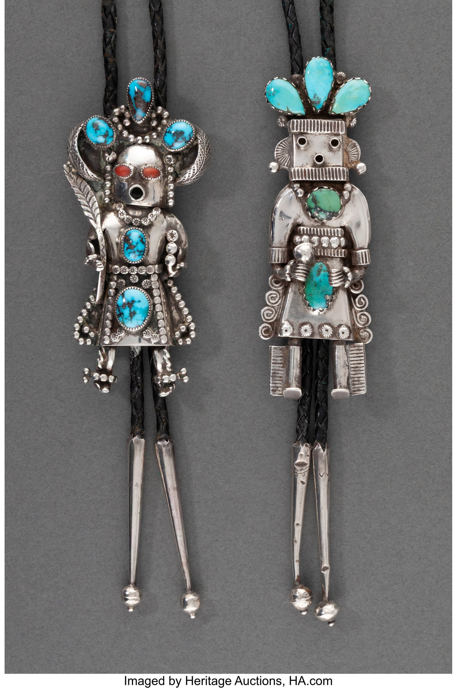 Two Navajo Bolo Ties c. 1985 one with small ha (1 of 2)
