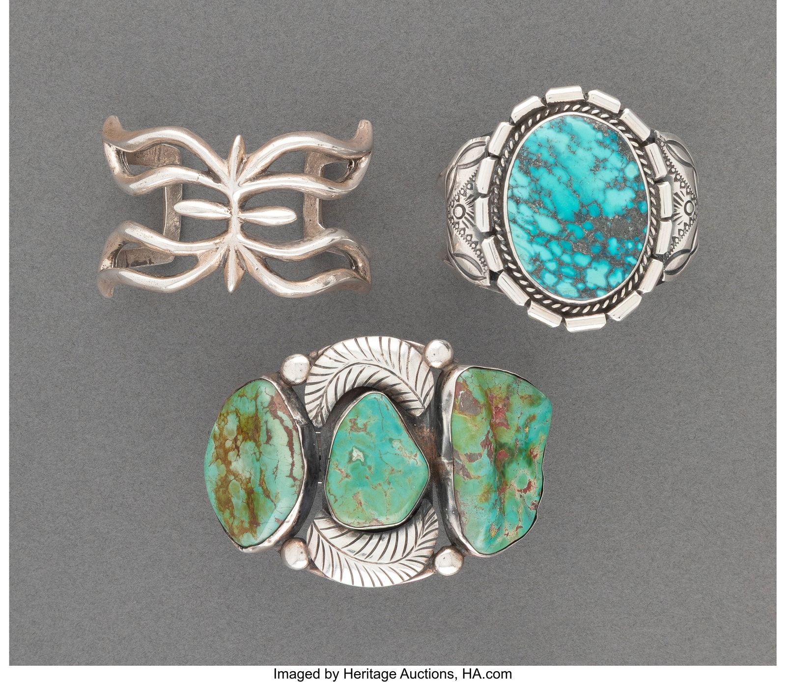 Three Southwest Bracelets c. 1980 silver, turq (1 of 2)