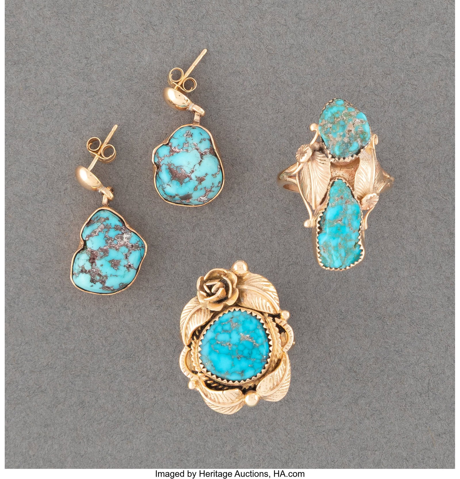 Three Navajo Gold Jewelry Items c. 1985 includ (1 of 2)
