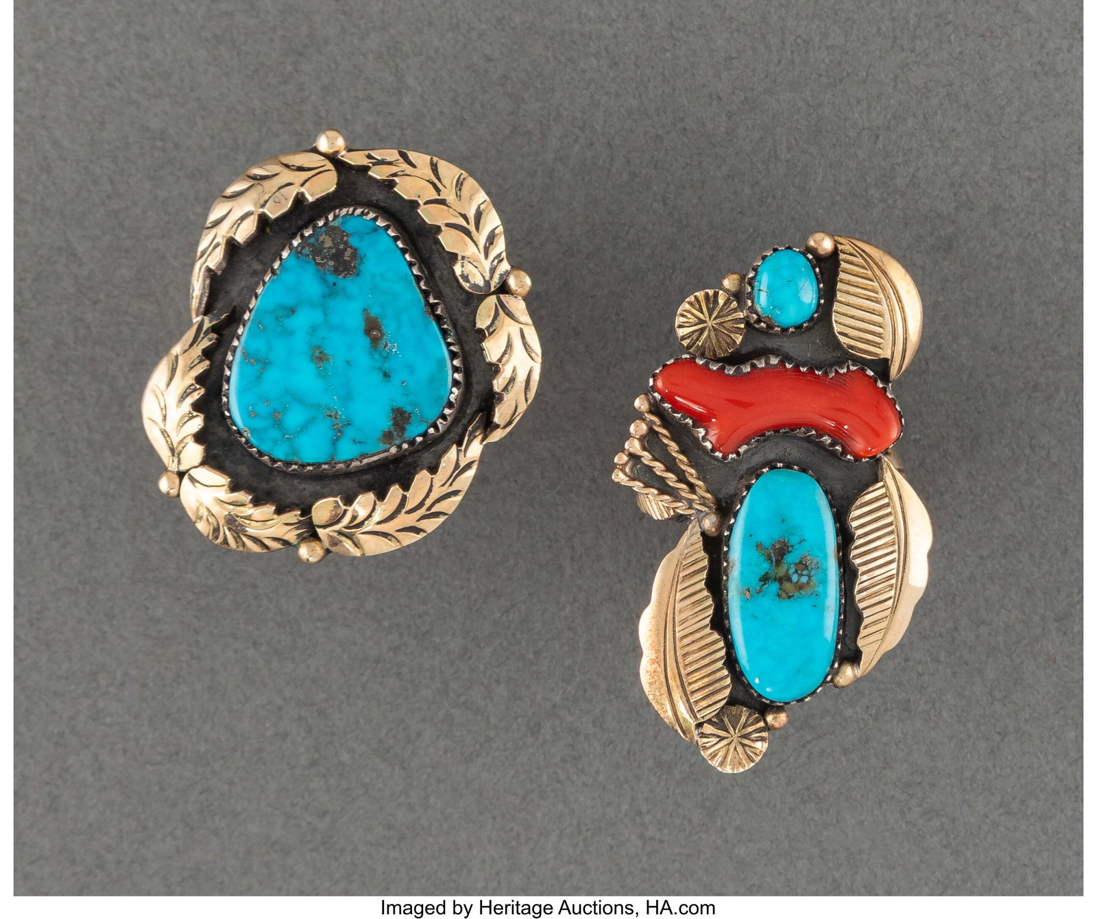 Two Navajo Gold Rings c. 1985 silver, gold ove (1 of 2)