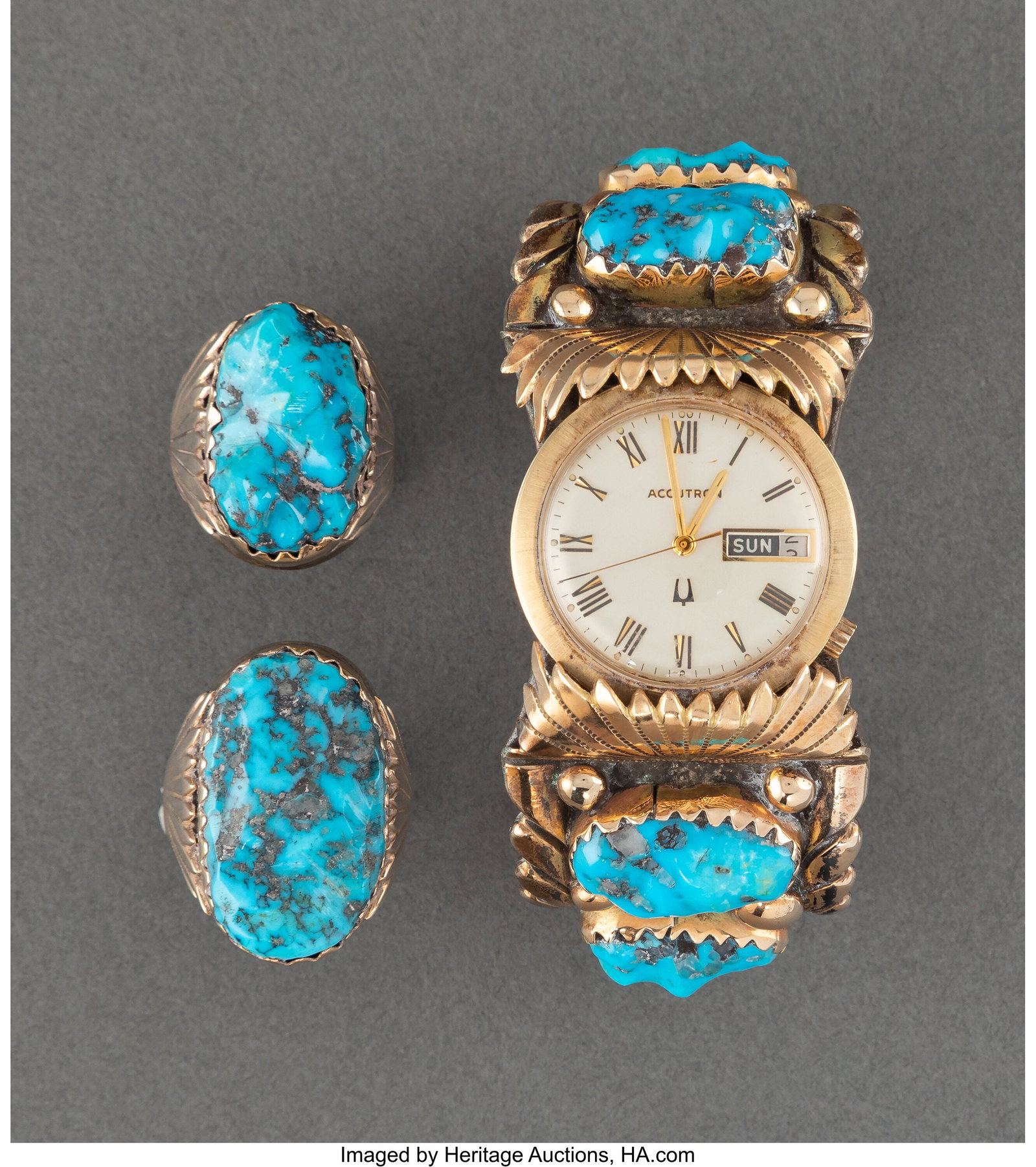 Three Large Navajo Gold Jewelry Items c. 1985  (1 of 3)