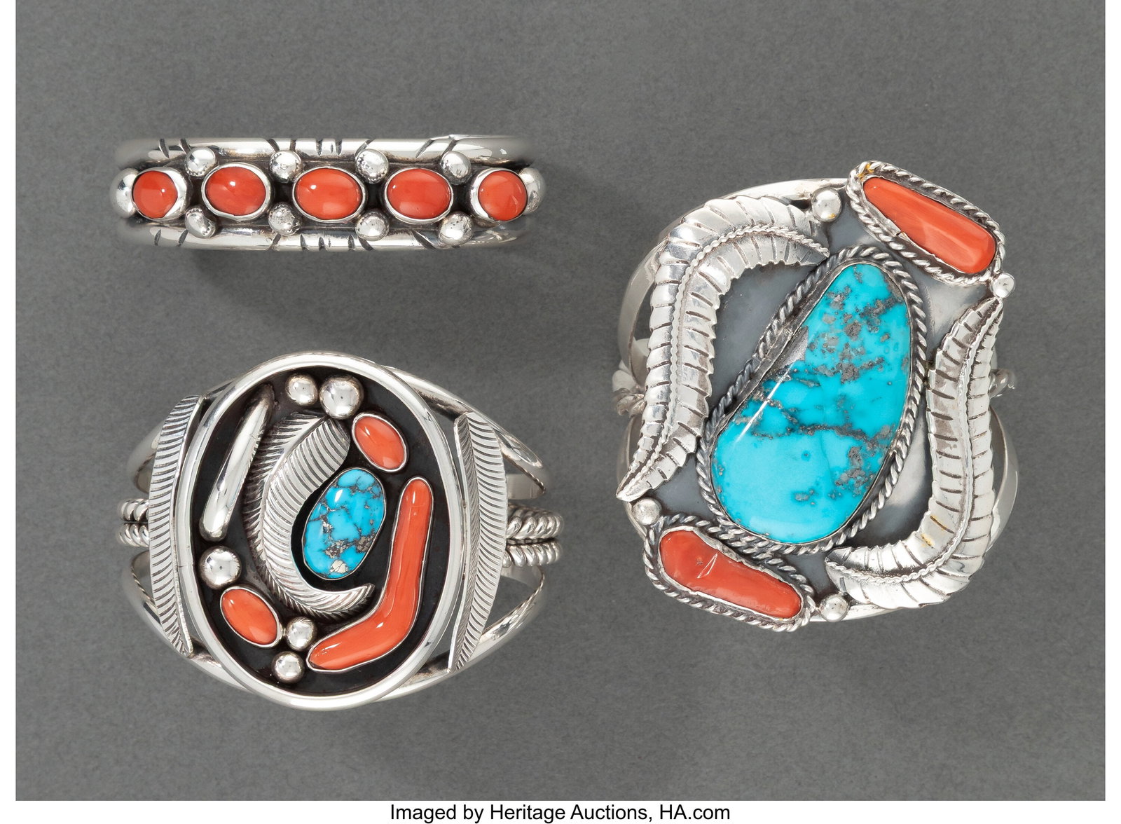 Three Navajo Bracelets c. 1980 silver, turquoi (1 of 2)