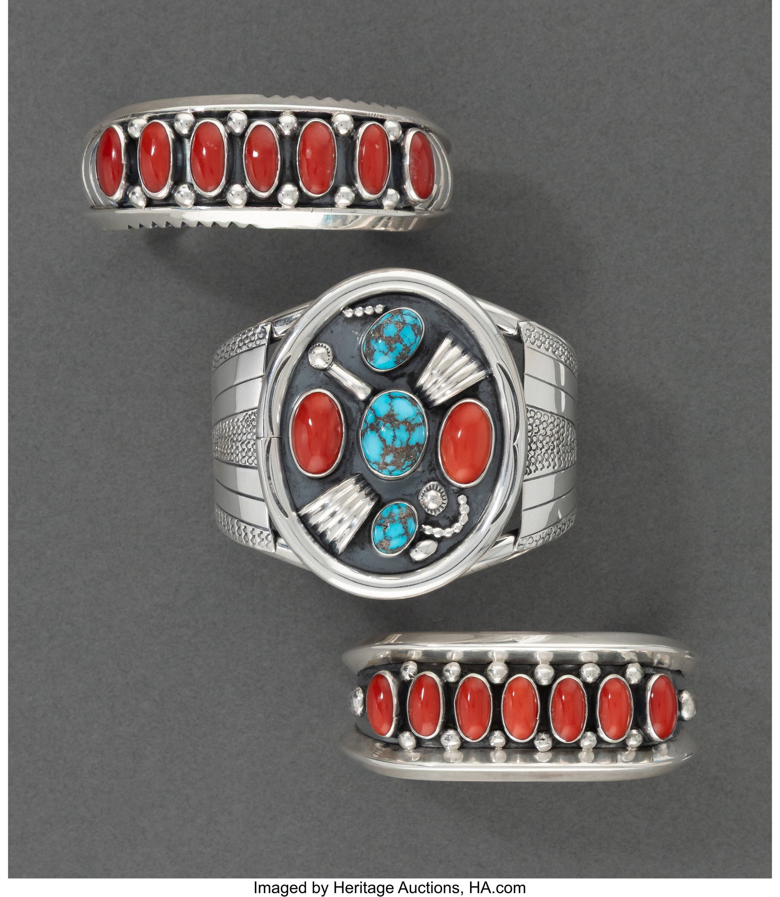 Three Navajo Bracelets c. 1980 silver, turquoi (1 of 2)