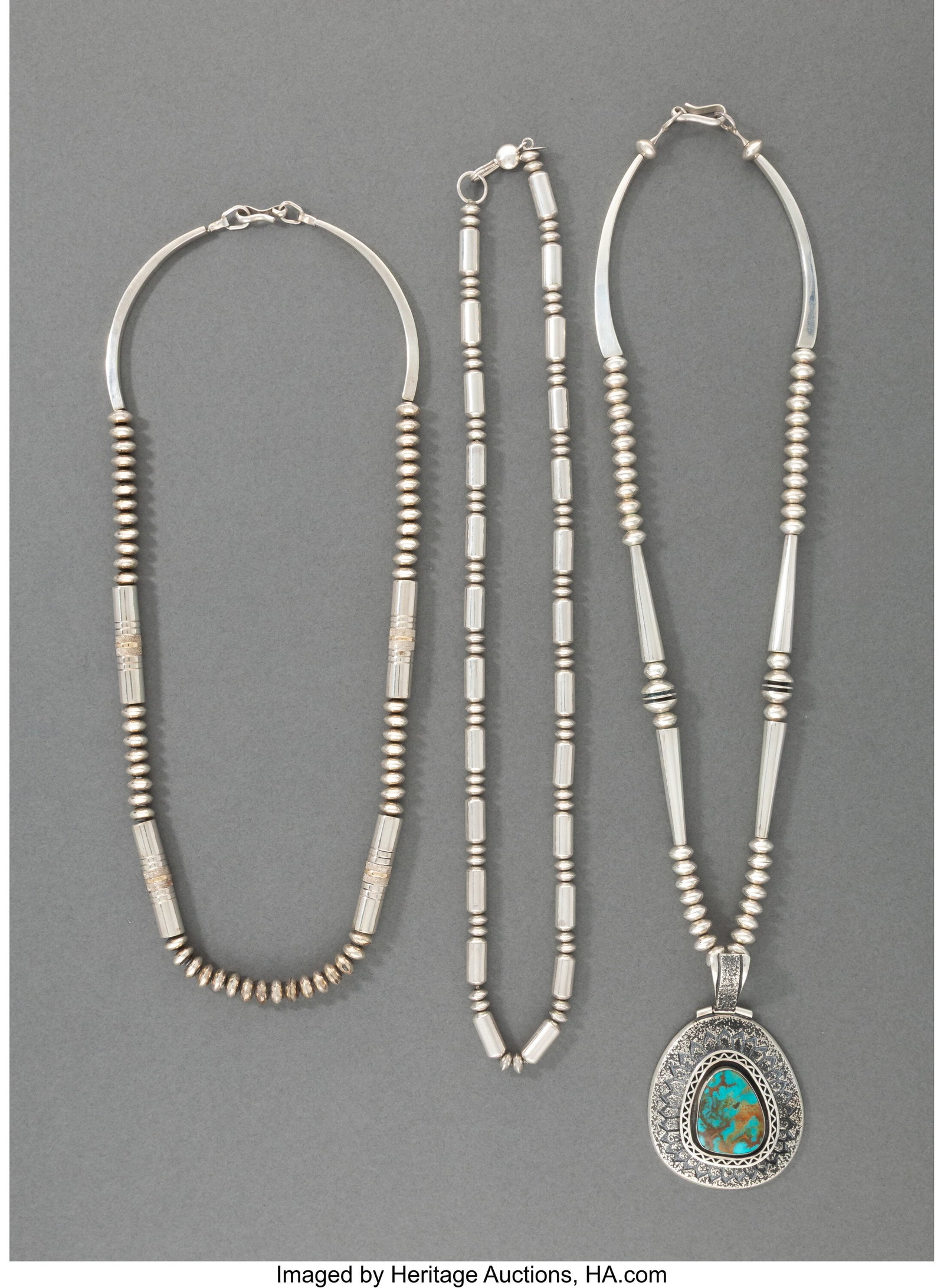 Three Navajo Necklaces c. 2010 one stamped JT, (1 of 2)
