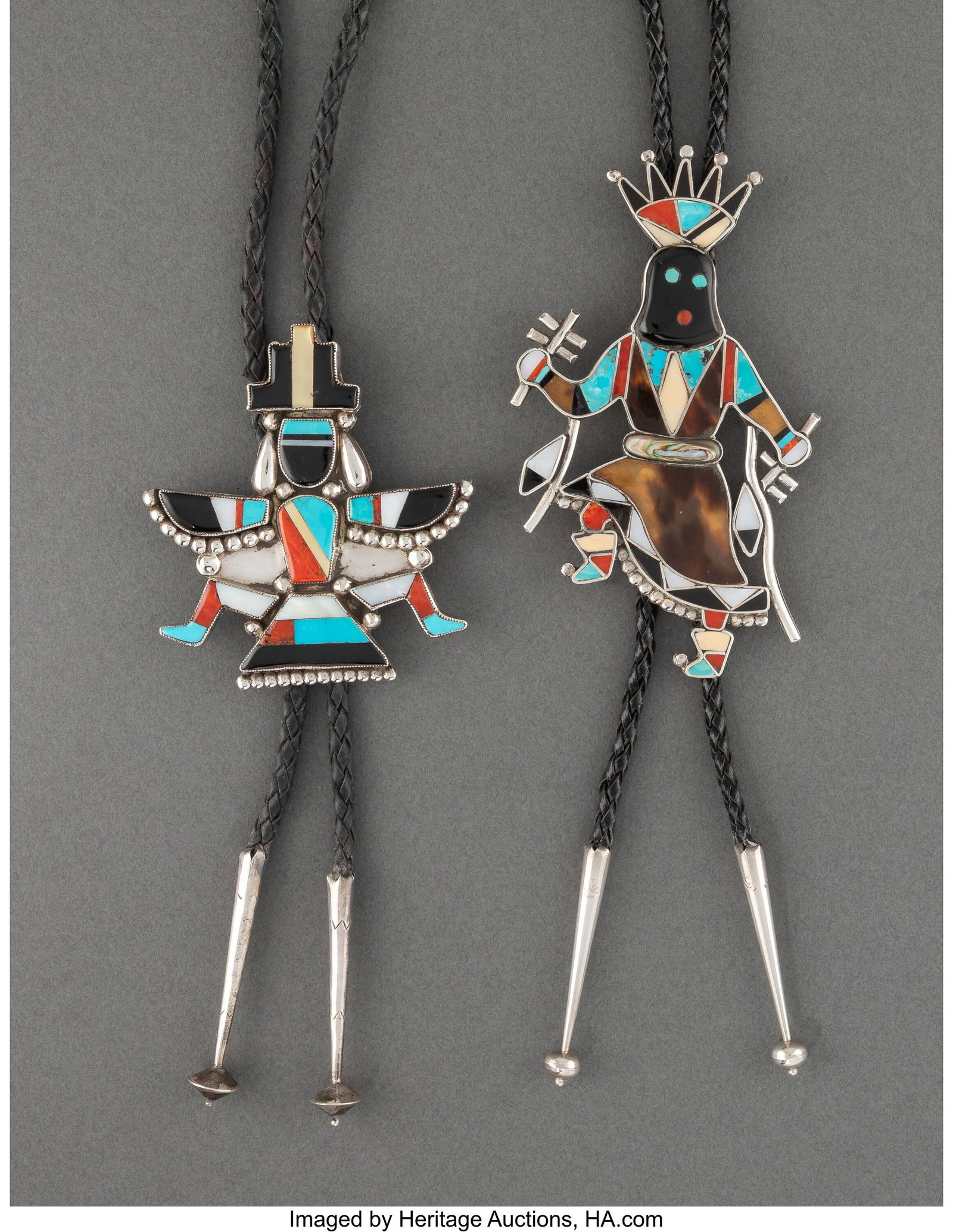 Two Zuni Bolo Ties c. 1970 and 2000 one stampe (1 of 3)