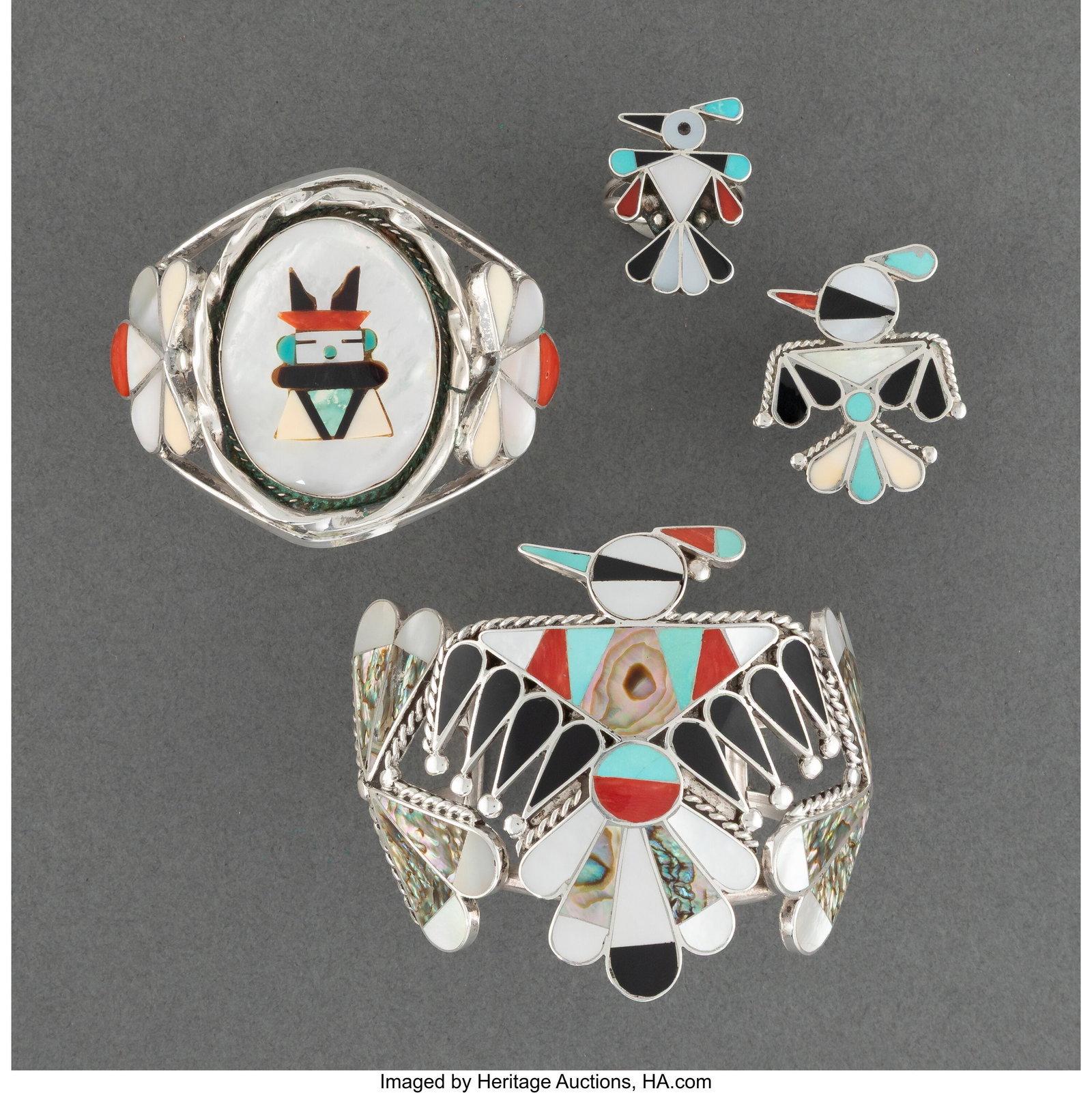 Four Zuni Jewelry Items c. 1985 including two  (1 of 2)
