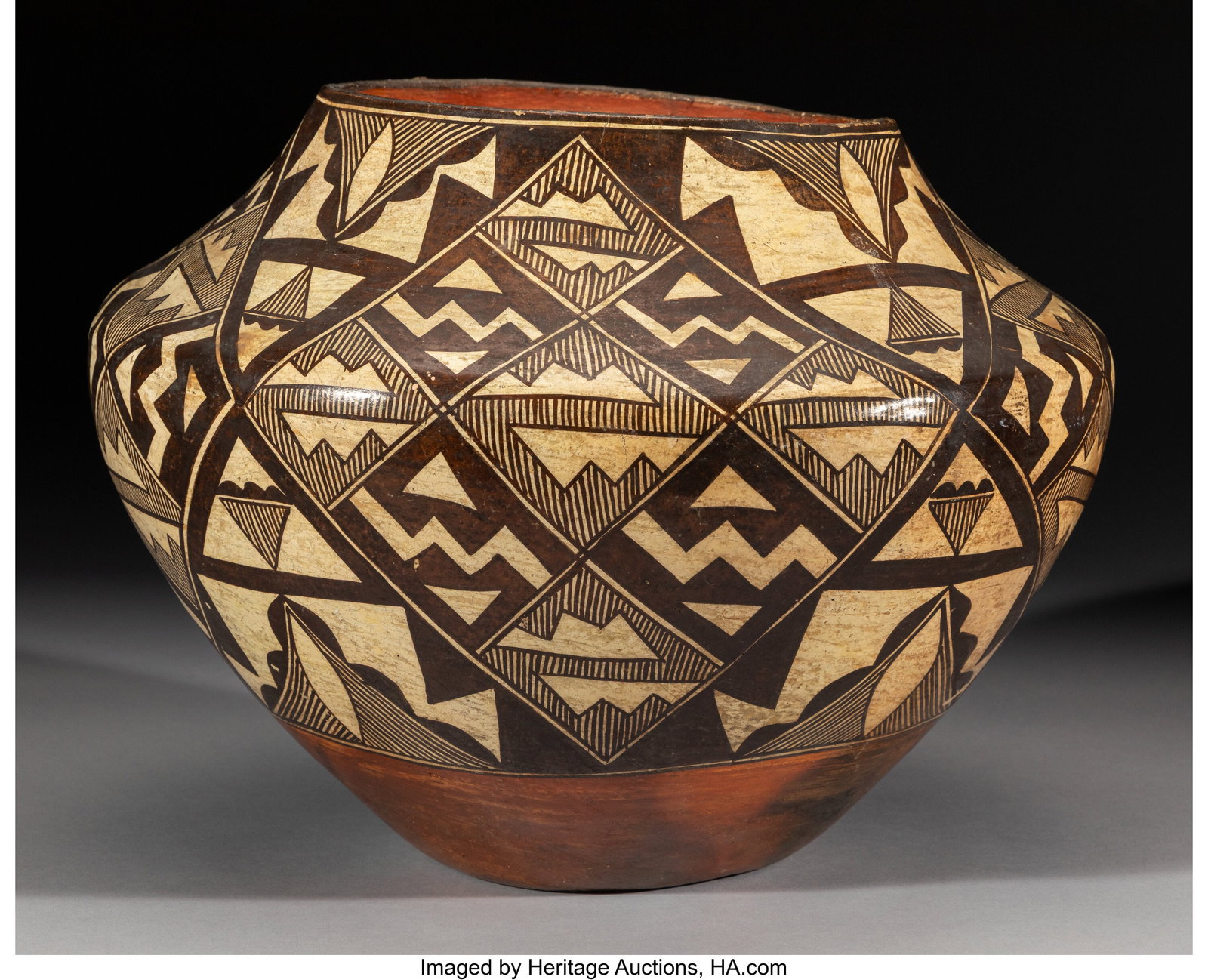 An Acoma Polychrome Storage Jar c. 1890 clay,  (1 of 3)