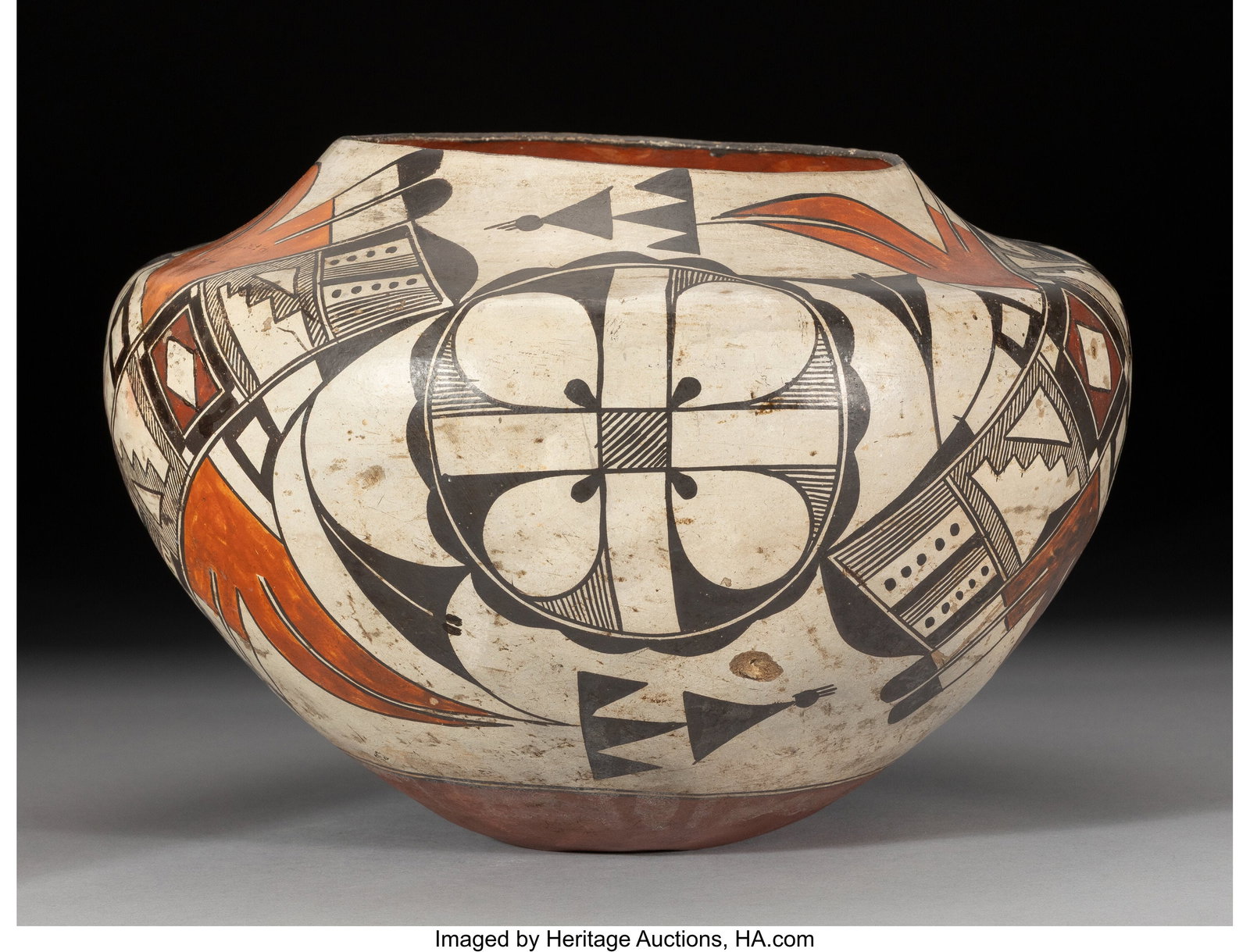 An Acoma Polychrome Storage Jar c. 1920 clay,  (1 of 3)