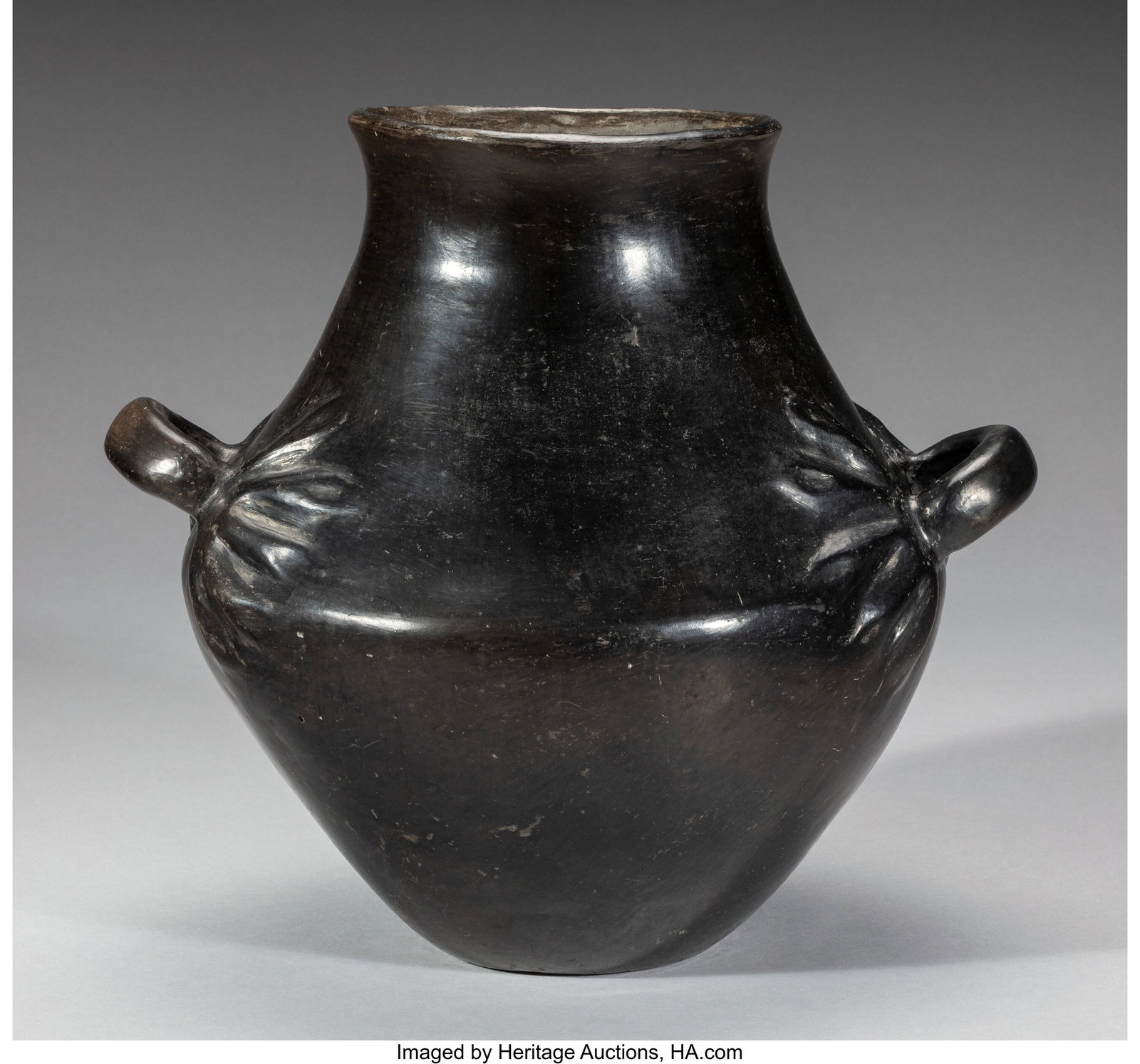 A Santa Clara Blackware Jar with Handles Attrib (1 of 4)