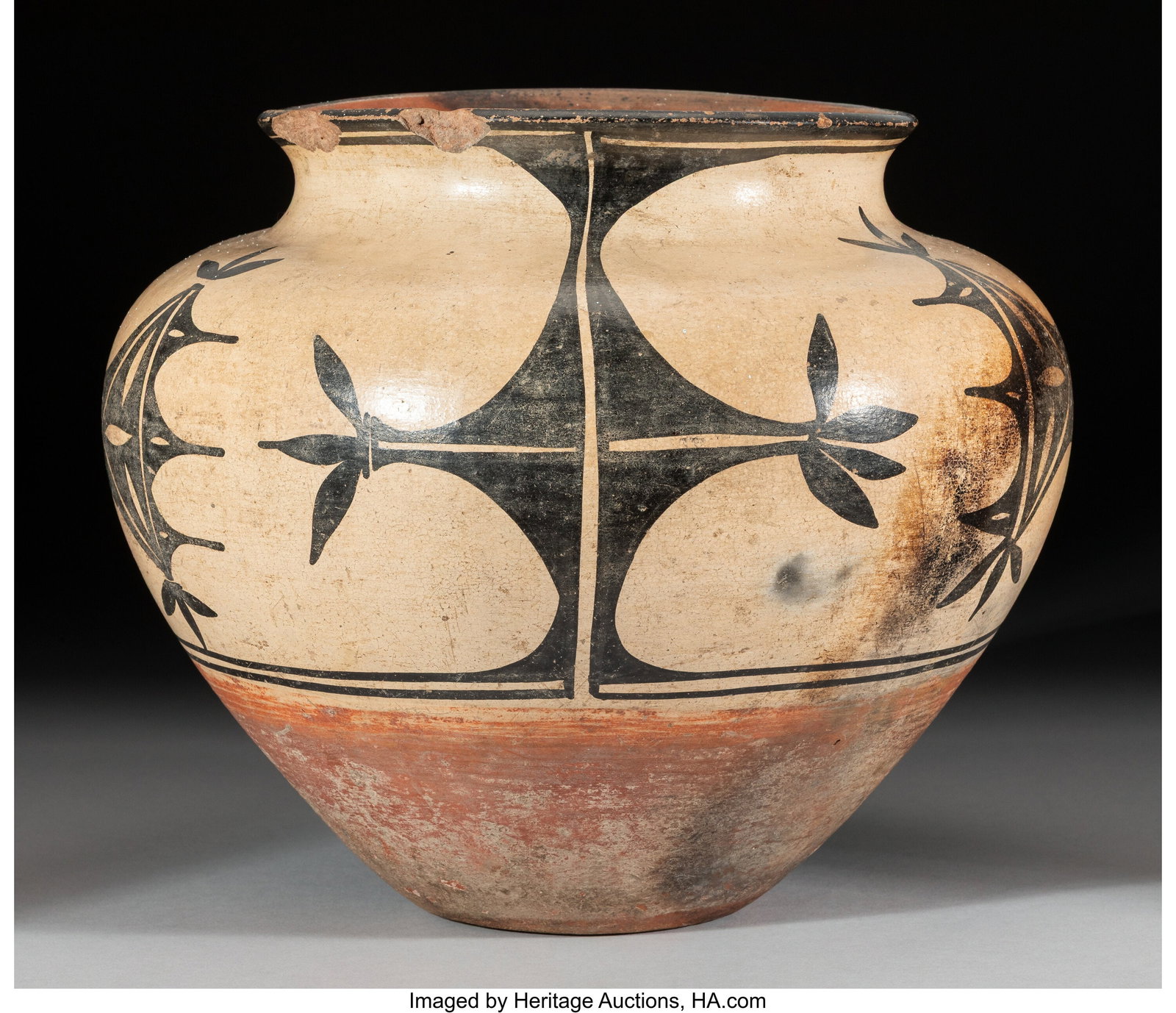 A Santo Domingo Polychrome Storage Jar c. 1915 : A Santo Domingo Polychrome Storage Jar c. 1915 clay, paint Diameter: 11 &frac12; inches HID03101062020 © 2026 Heritage Auctions | All Rights Reserved www.H