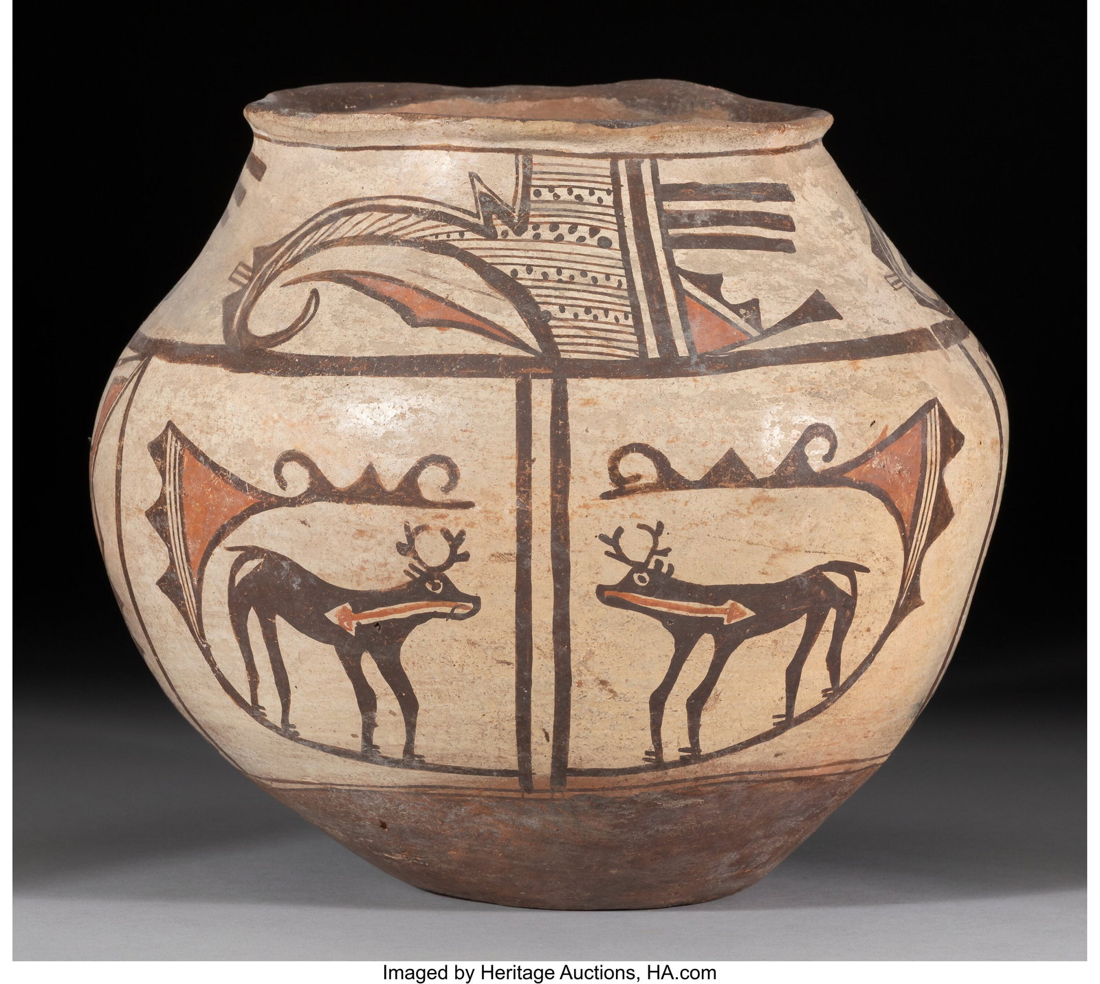 A Zuni Polychrome Jar c. 1910 clay, paint Dia (1 of 5)