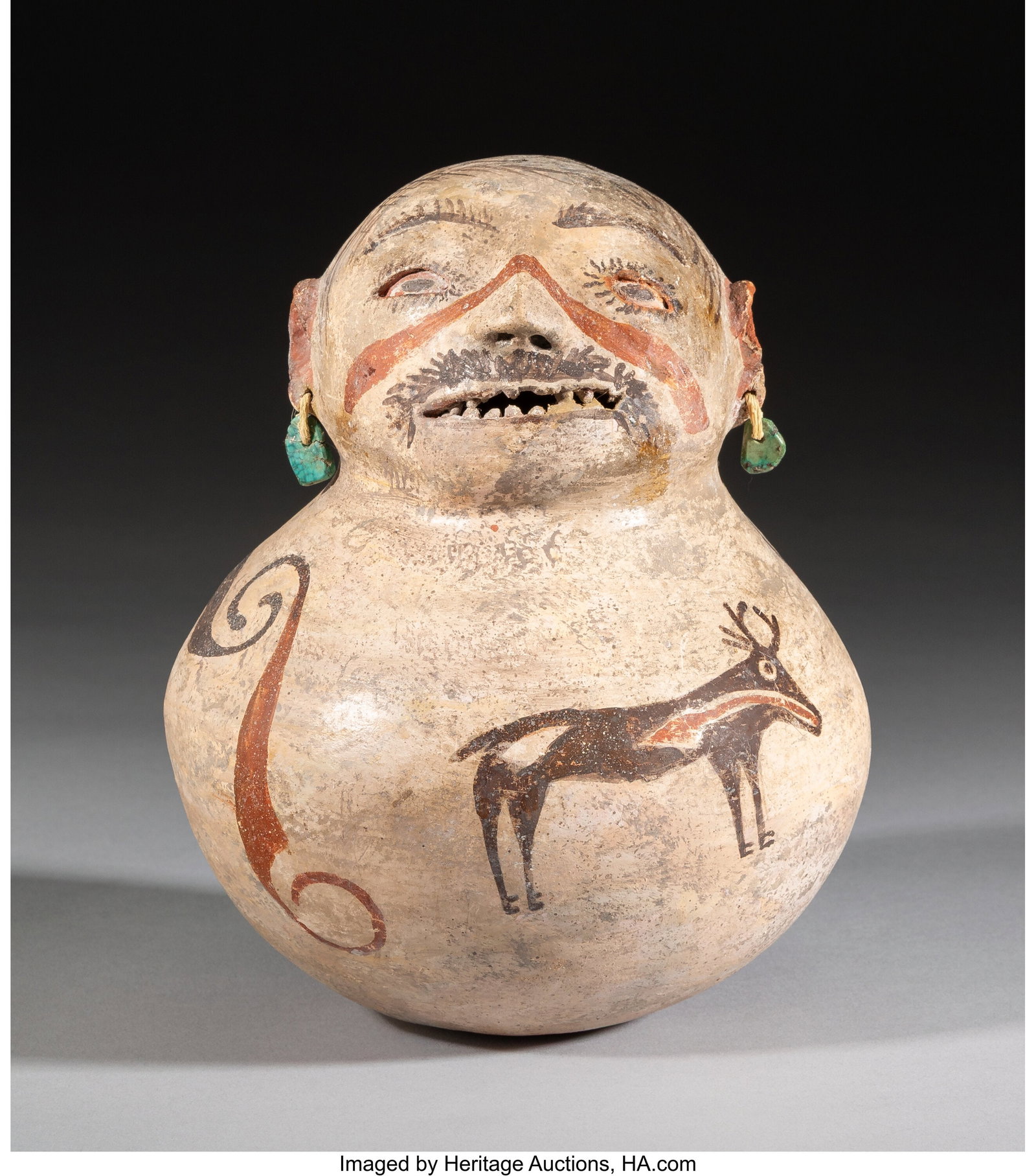 A Zuni Polychrome Figural Jar c. 1885 clay, pa (1 of 4)