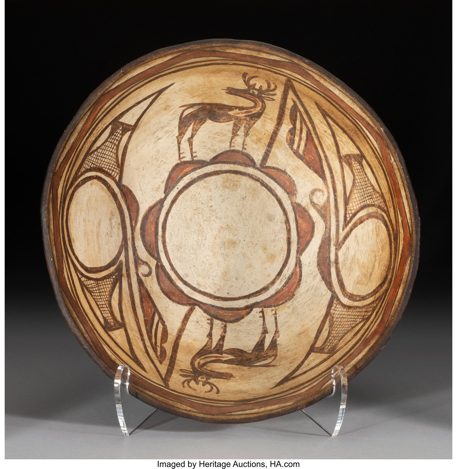 A Zuni Polychrome Dough Bowl c. 1895 clay, pai (1 of 3)