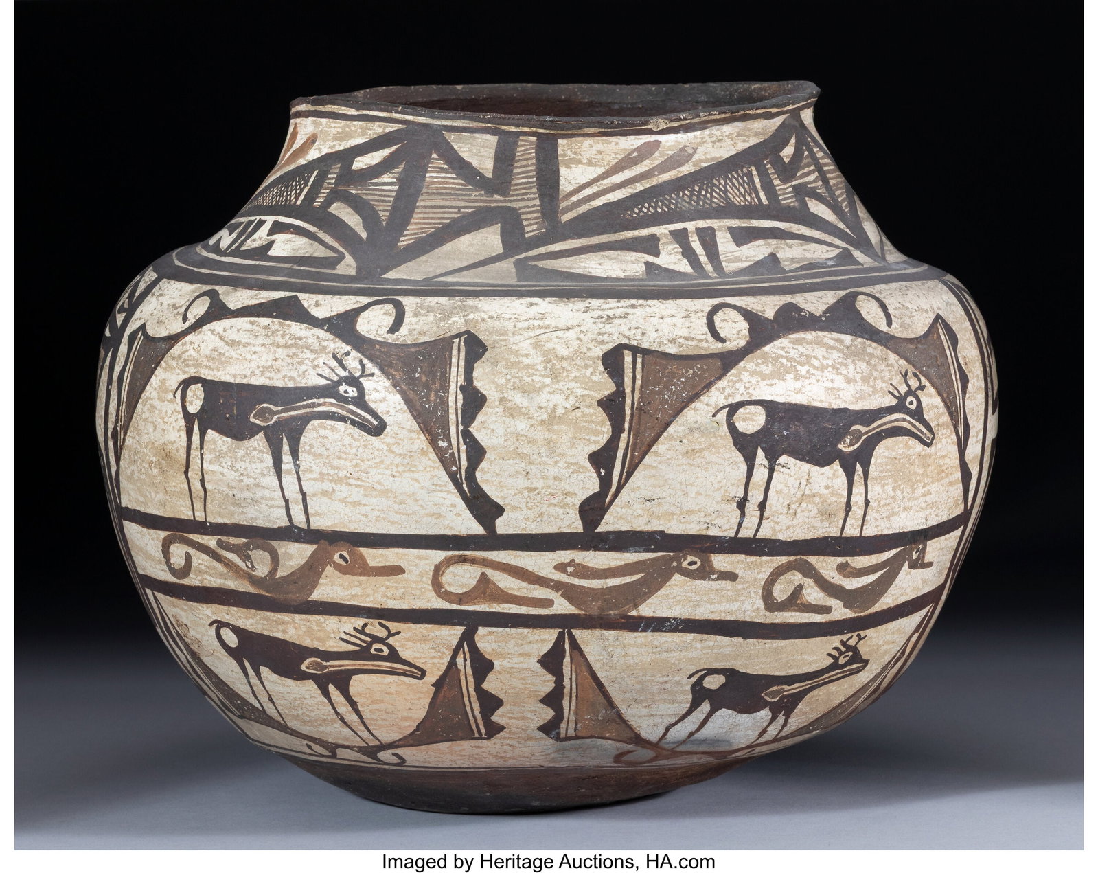 A Zuni Polychrome Jar c. 1890 clay, paint Dia (1 of 4)