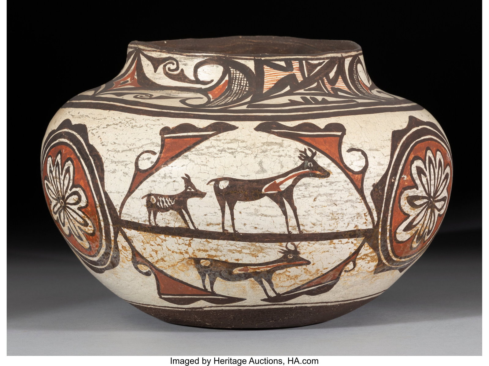 A Zuni Polychrome Jar c. 1900 clay, paint Dia (1 of 3)