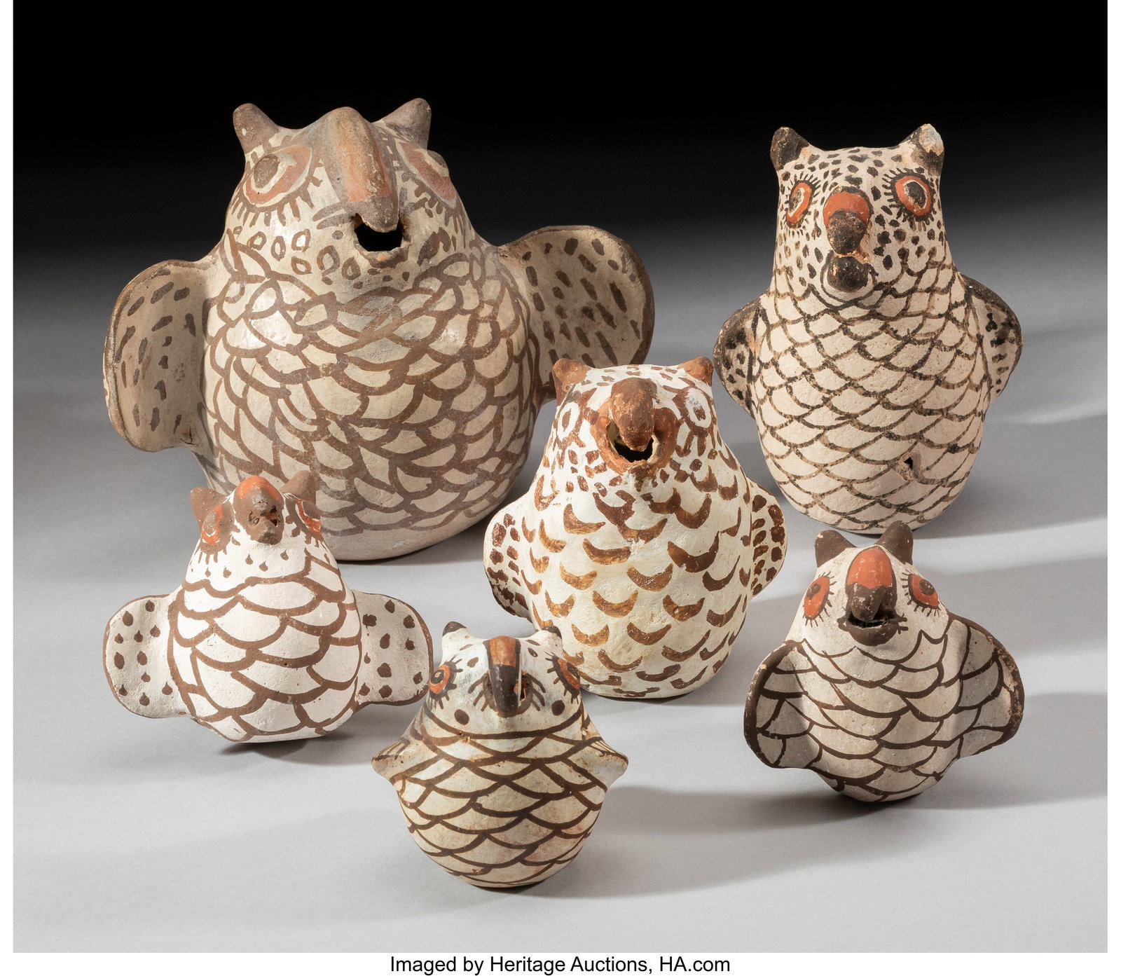 Six Zuni Polychrome Owl Effigies c. 1920 - 1940 (1 of 2)