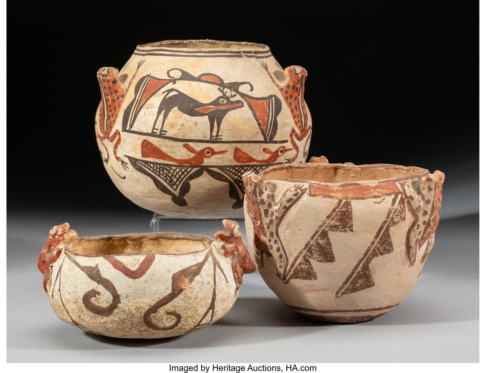 Three Zuni Polychrome Frog Effigy Bowls c. 1920 (1 of 2)