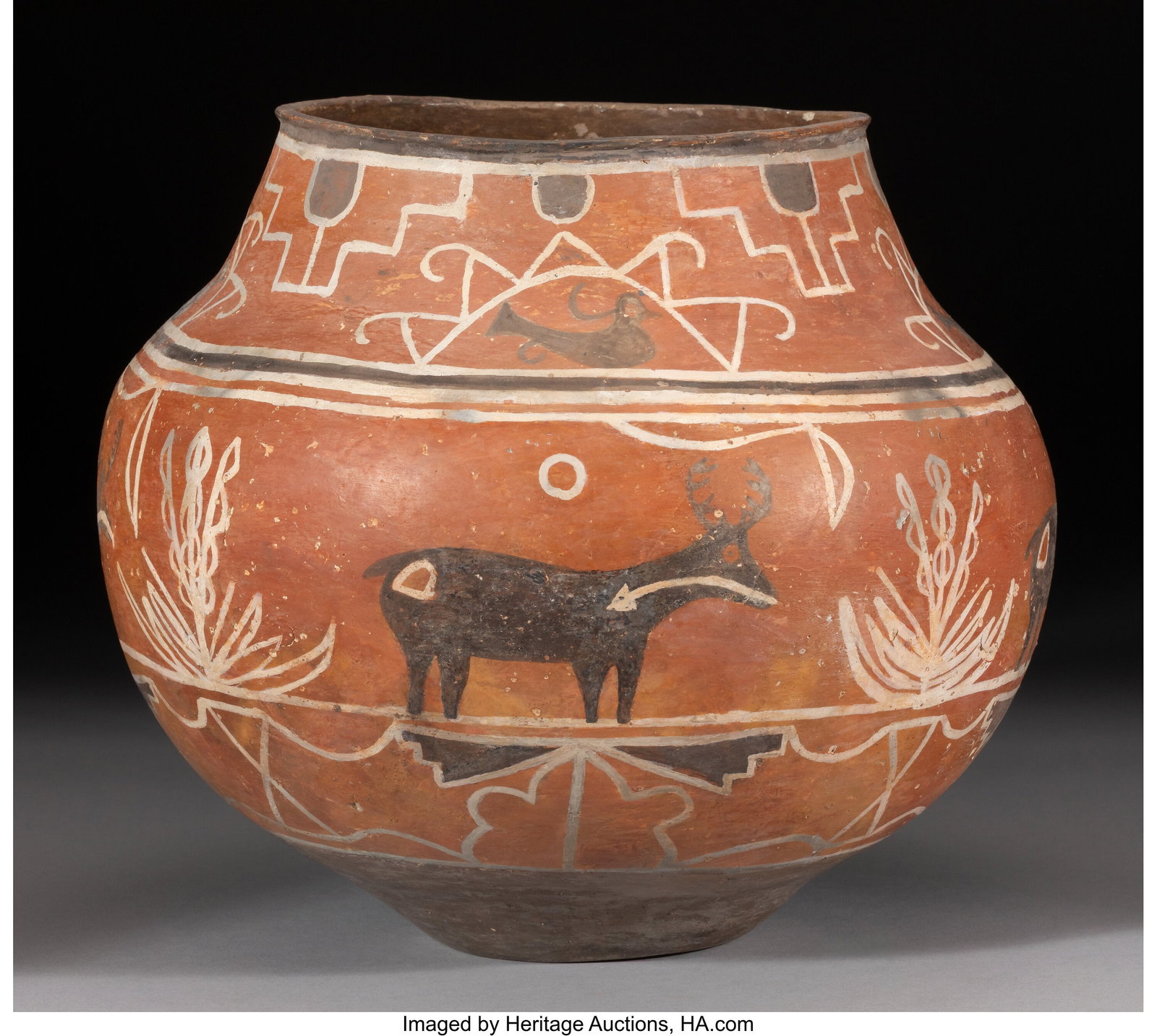 A Zuni Polychrome Jar c. 1890 clay, paint Dia (1 of 3)