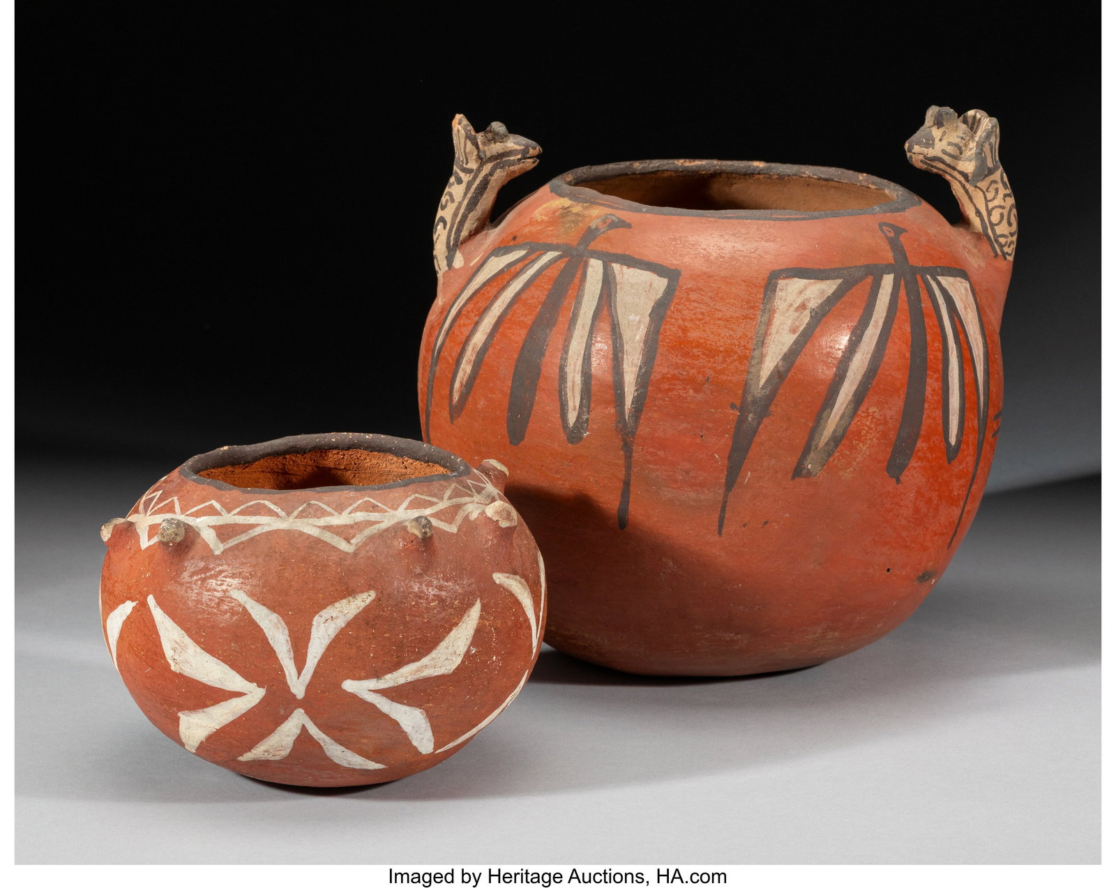 Two Zuni Polychrome Jars c. 1885 one with avan (1 of 2)