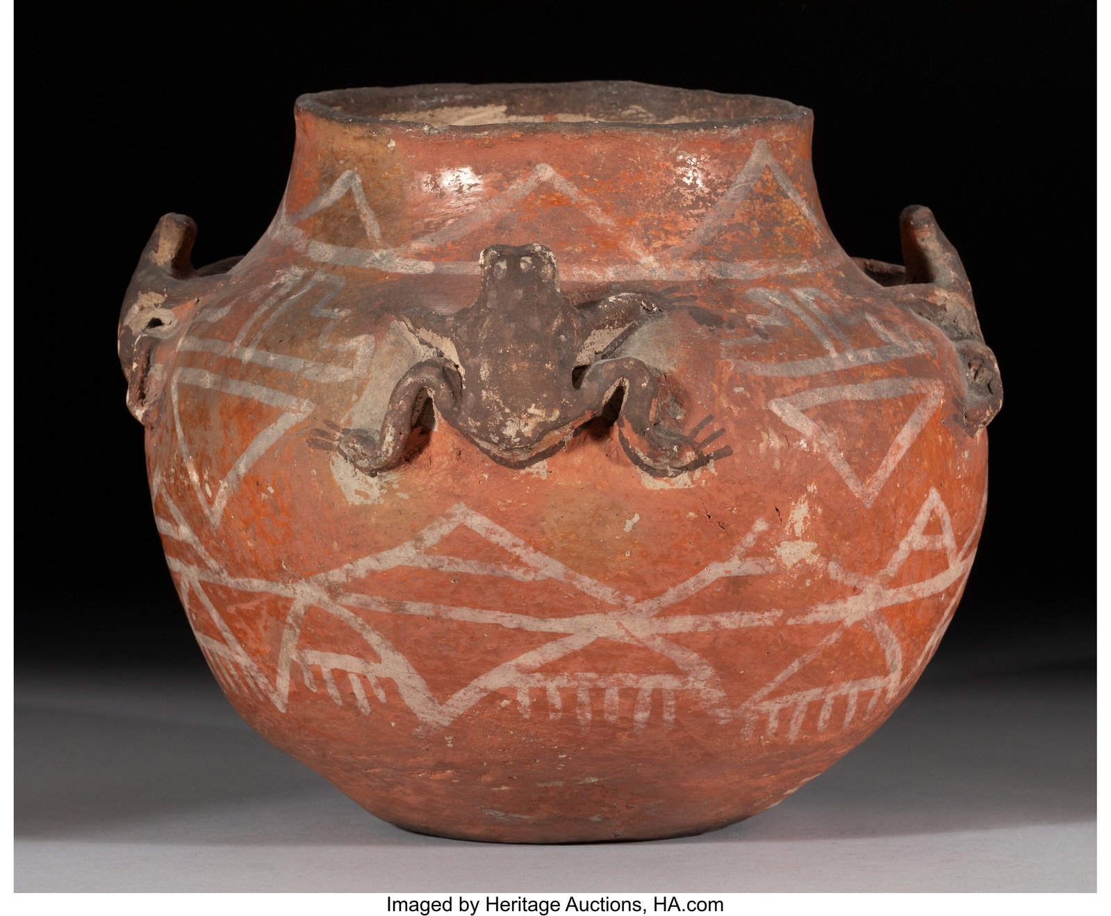 A Zuni Polychrome Frog Effigy Jar c. 1890 with (1 of 3)