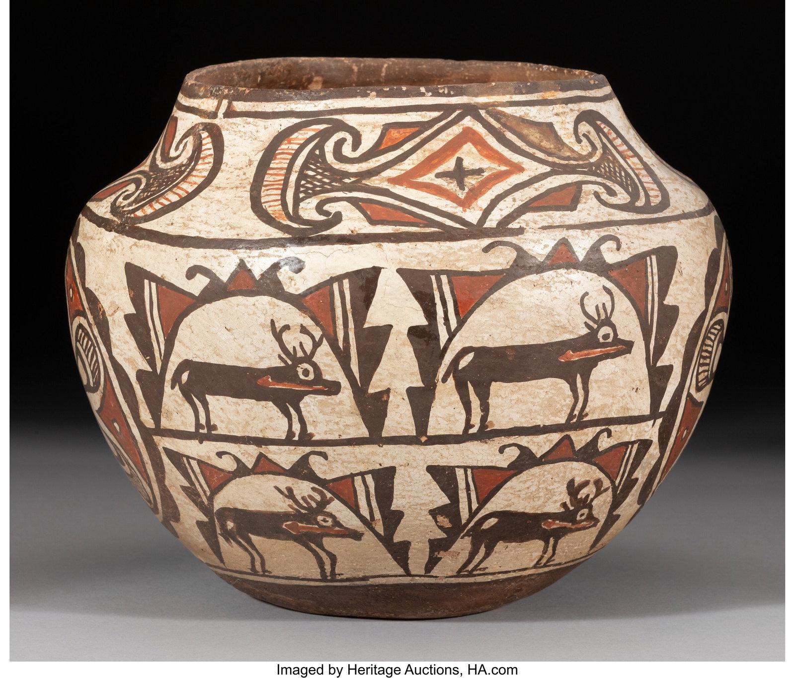 A Zuni Polychrome Jar c. 1910 clay, paint Dia (1 of 4)