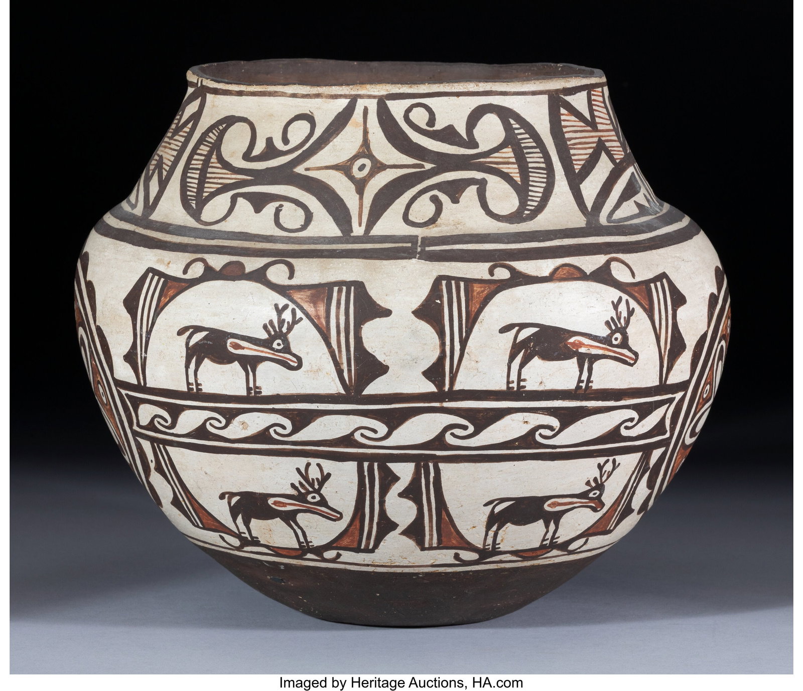 A Zuni Polychrome Jar c. 1920 clay, paint Dia (1 of 4)