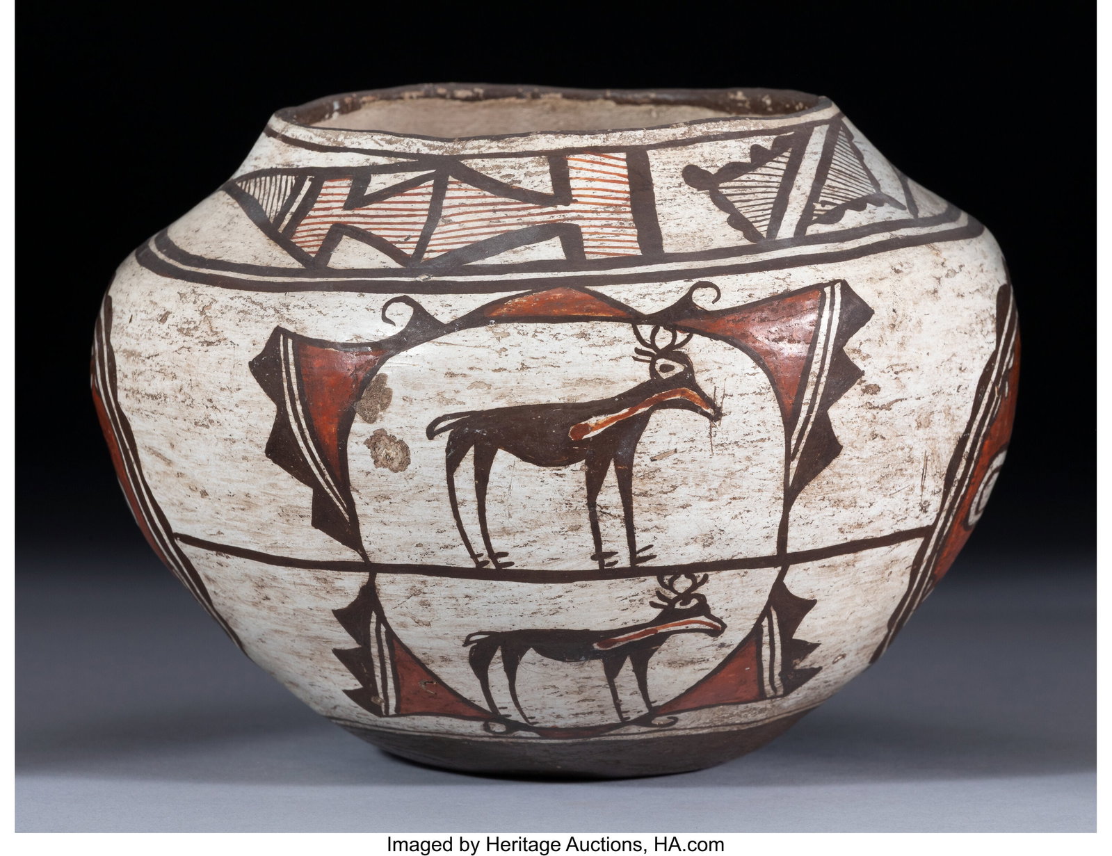 A Zuni Polychrome Jar c. 1925 clay, paint Dia (1 of 4)