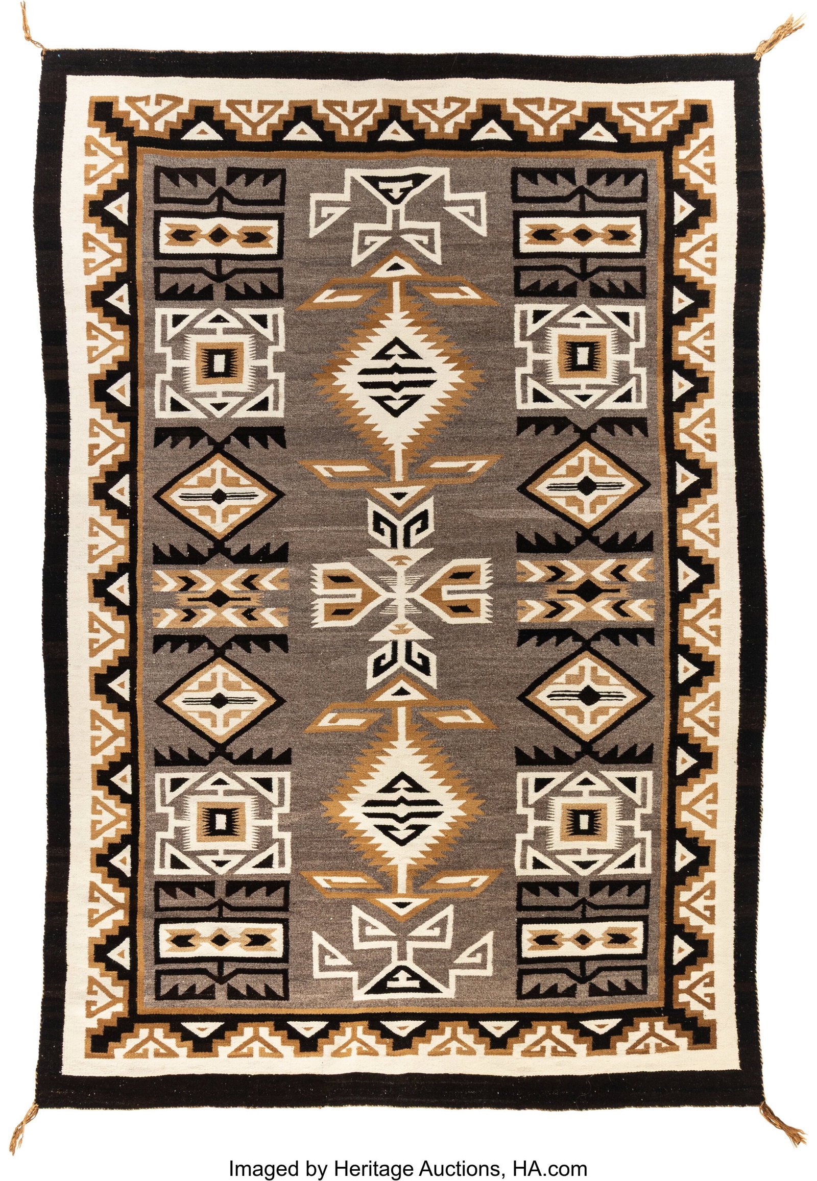 An Exceptional Navajo Regional Rug Two Grey Hil: An Exceptional Navajo Regional Rug Two Grey Hills Bessie Manygoats c. 1950 wool Dimensions: 72 &frac12; x 49 &frac34; inches HID03101062020 © 2026 Heritage