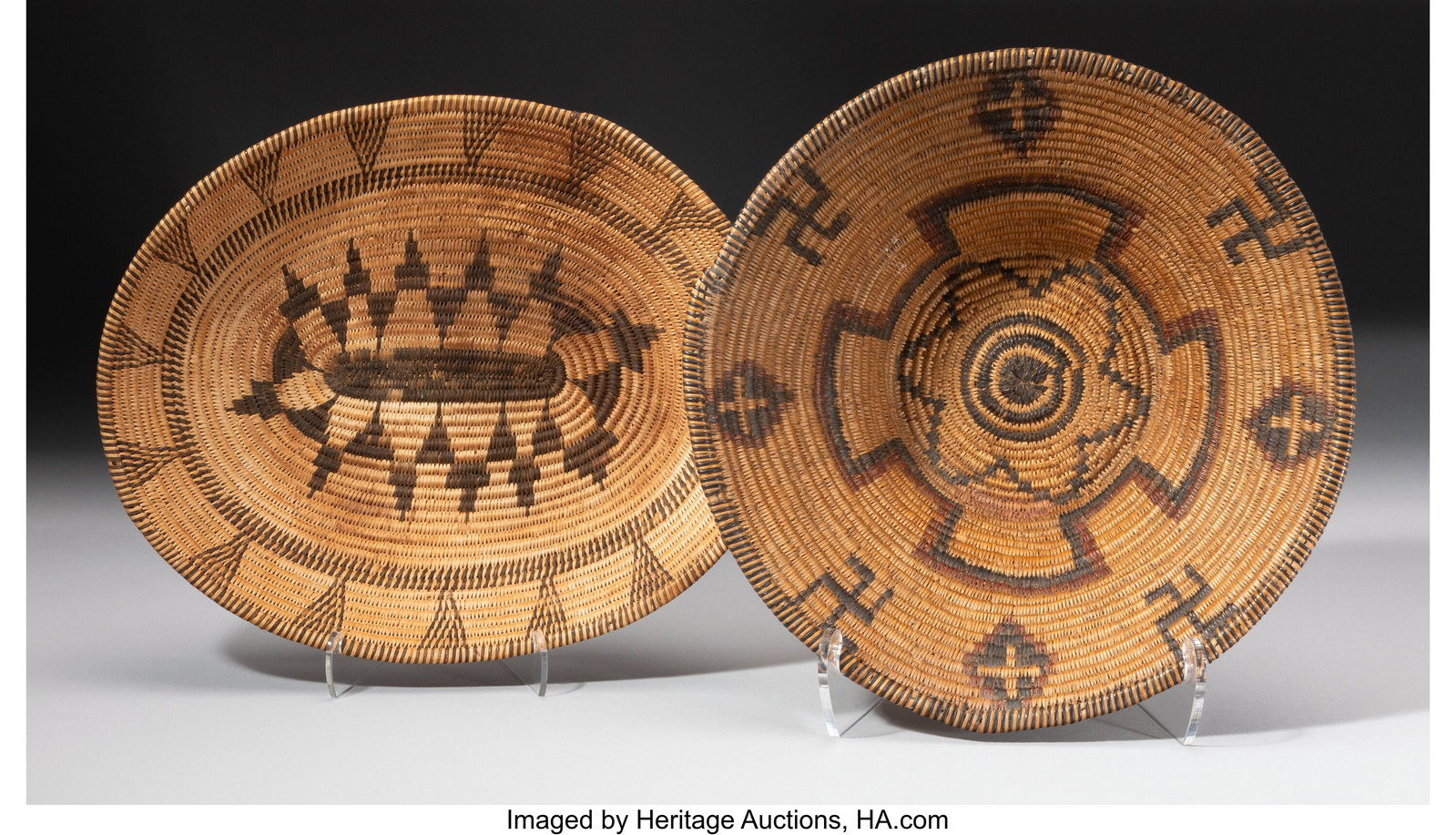 Two Apache Coiled Baskets c. 1920 and 1940 inc (1 of 3)