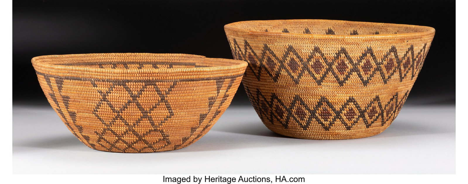Two Yokuts Coiled Baskets c. 1900 and 1920 sed (1 of 2)